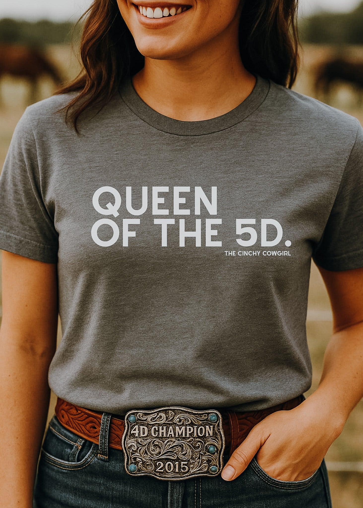 Queen of the 5D Short Sleeve Tee graphic tee - dropship The Cinchy Cowgirl - Print