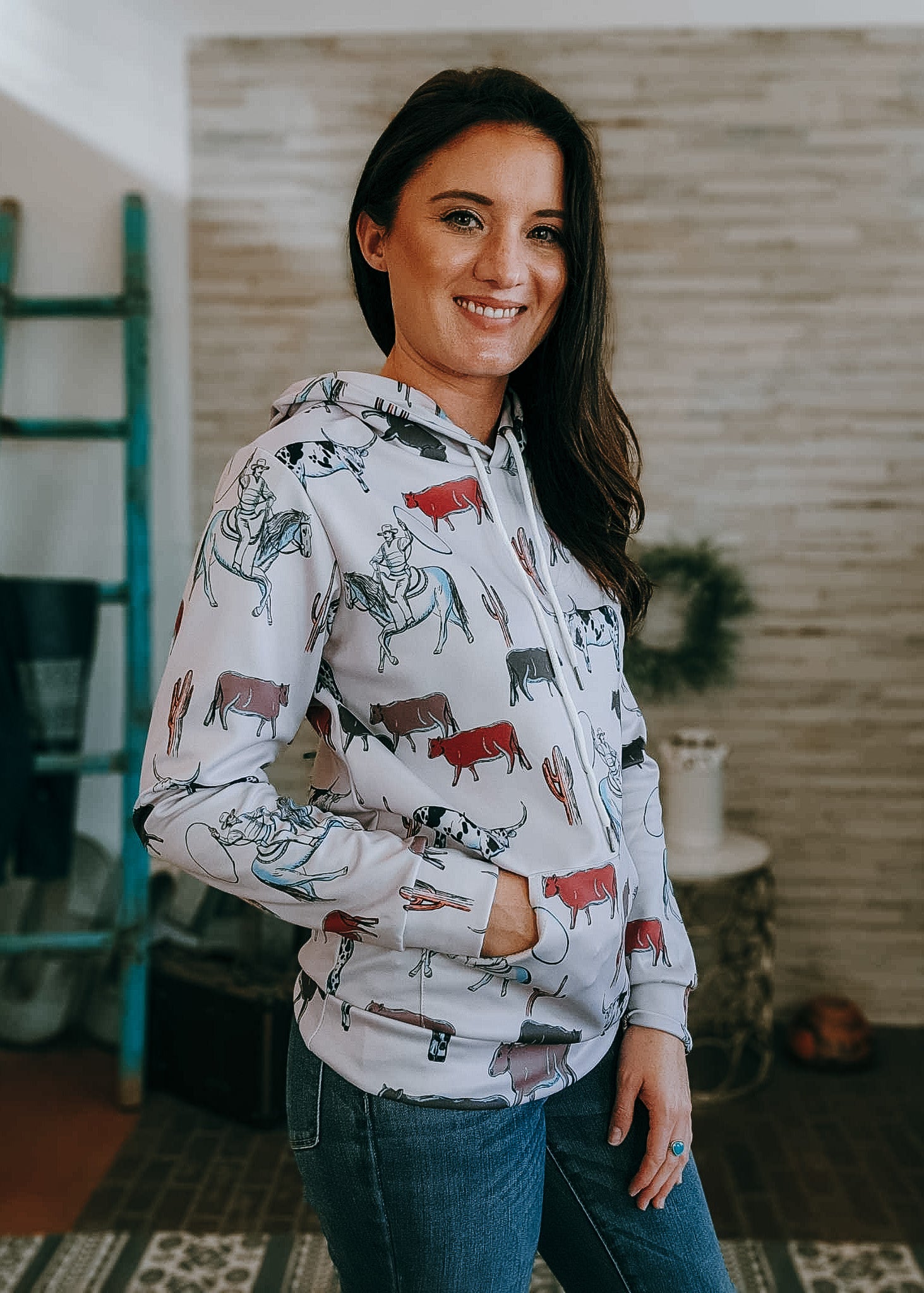 Ranch Cattle Hoodie Women's Pullover Hoodie With Drawstring The Cinchy Cowgirl (YC) S