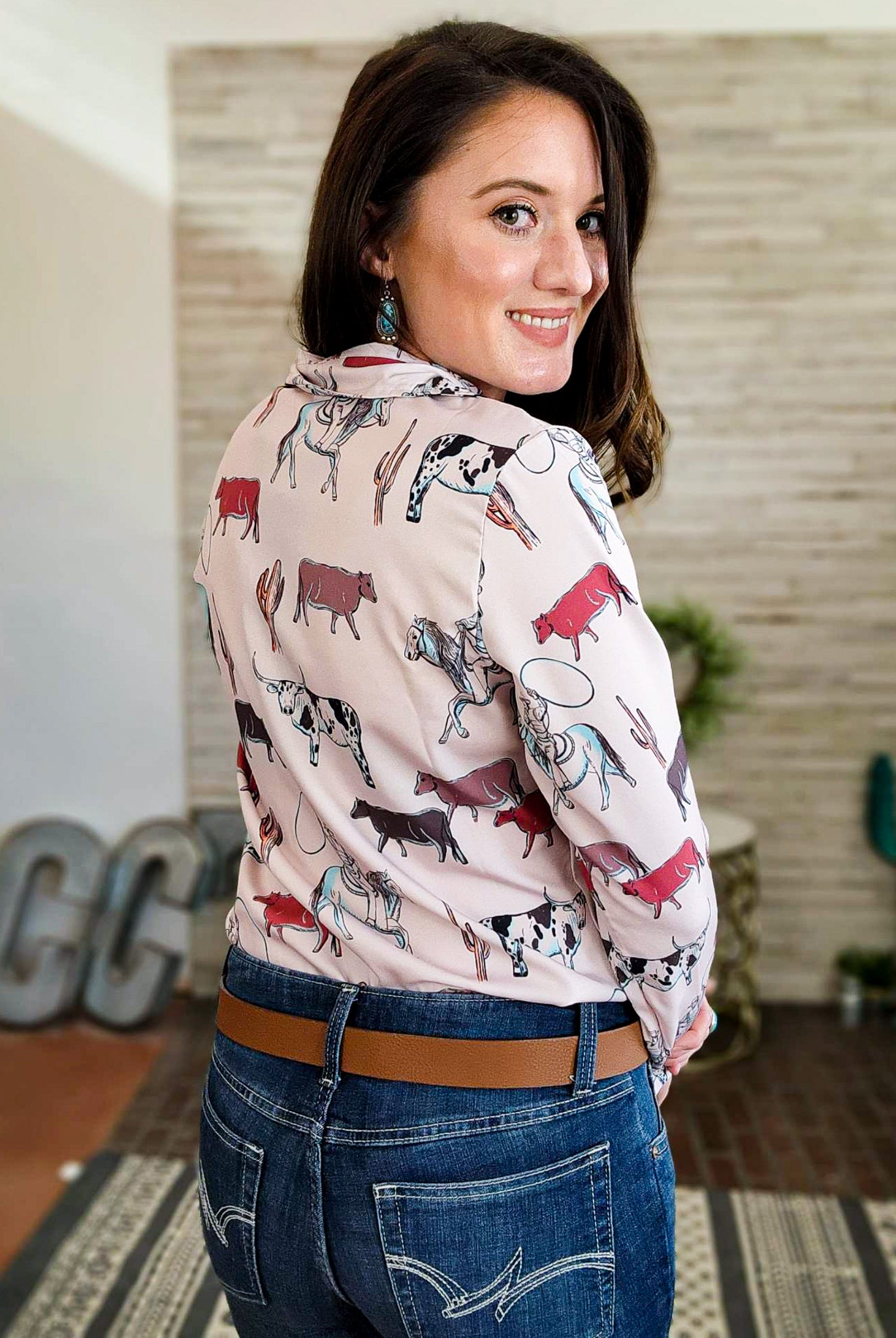Ranch Cattle Long Sleeve Button Down YC Long Sleeve Button Down The Cinchy Cowgirl (YC)