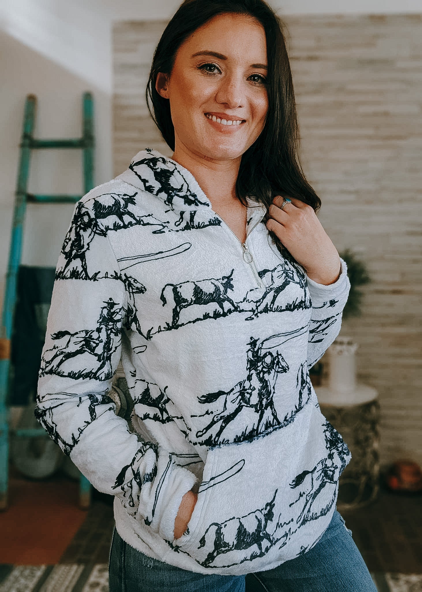 Ranch Roper Fleece Zip Up Hoodie fleece hoodie The Cinchy Cowgirl (YC)