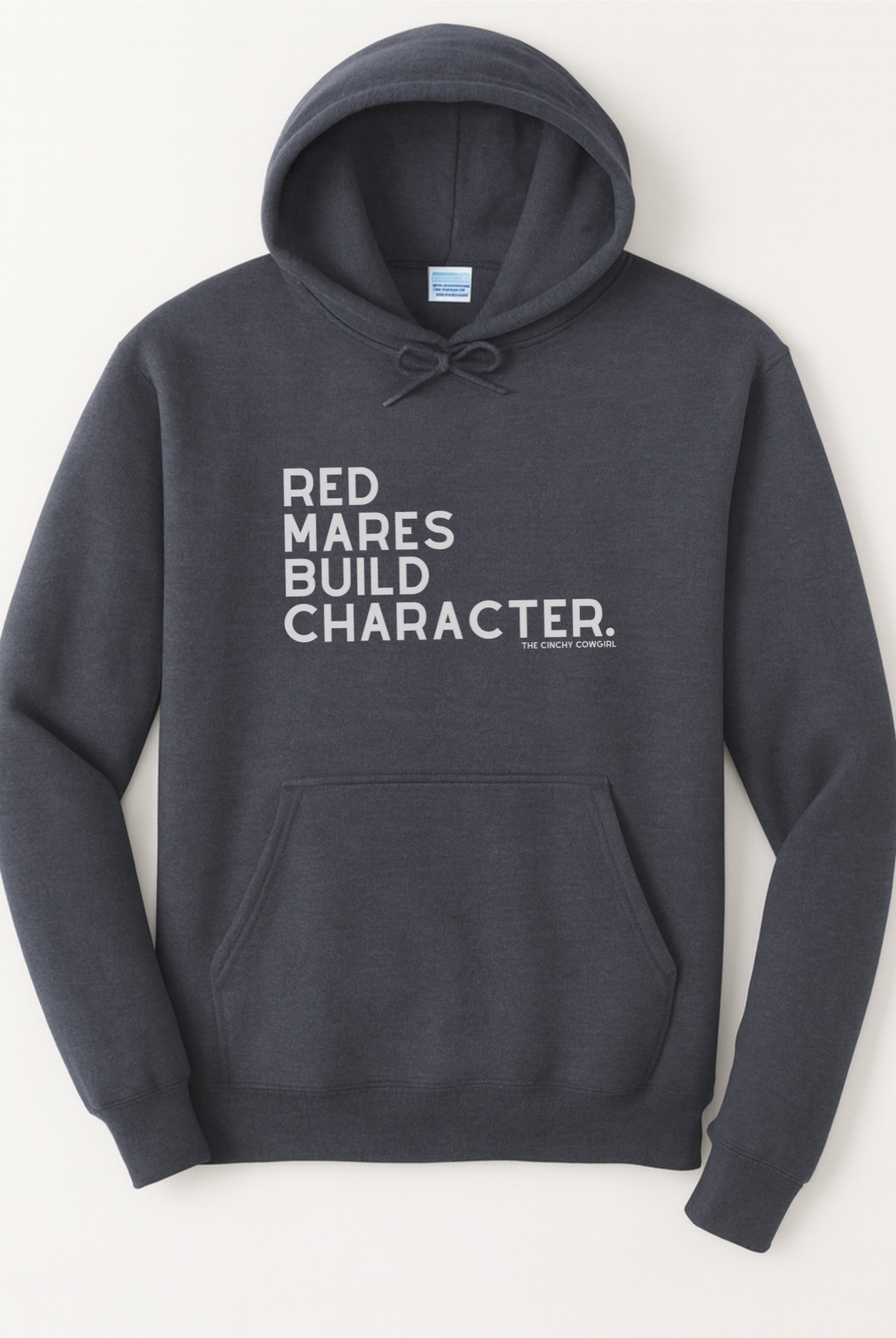 Red Mares Build Character Hoodie Graphic Hoodie The Cinchy Cowgirl Small Heather Navy