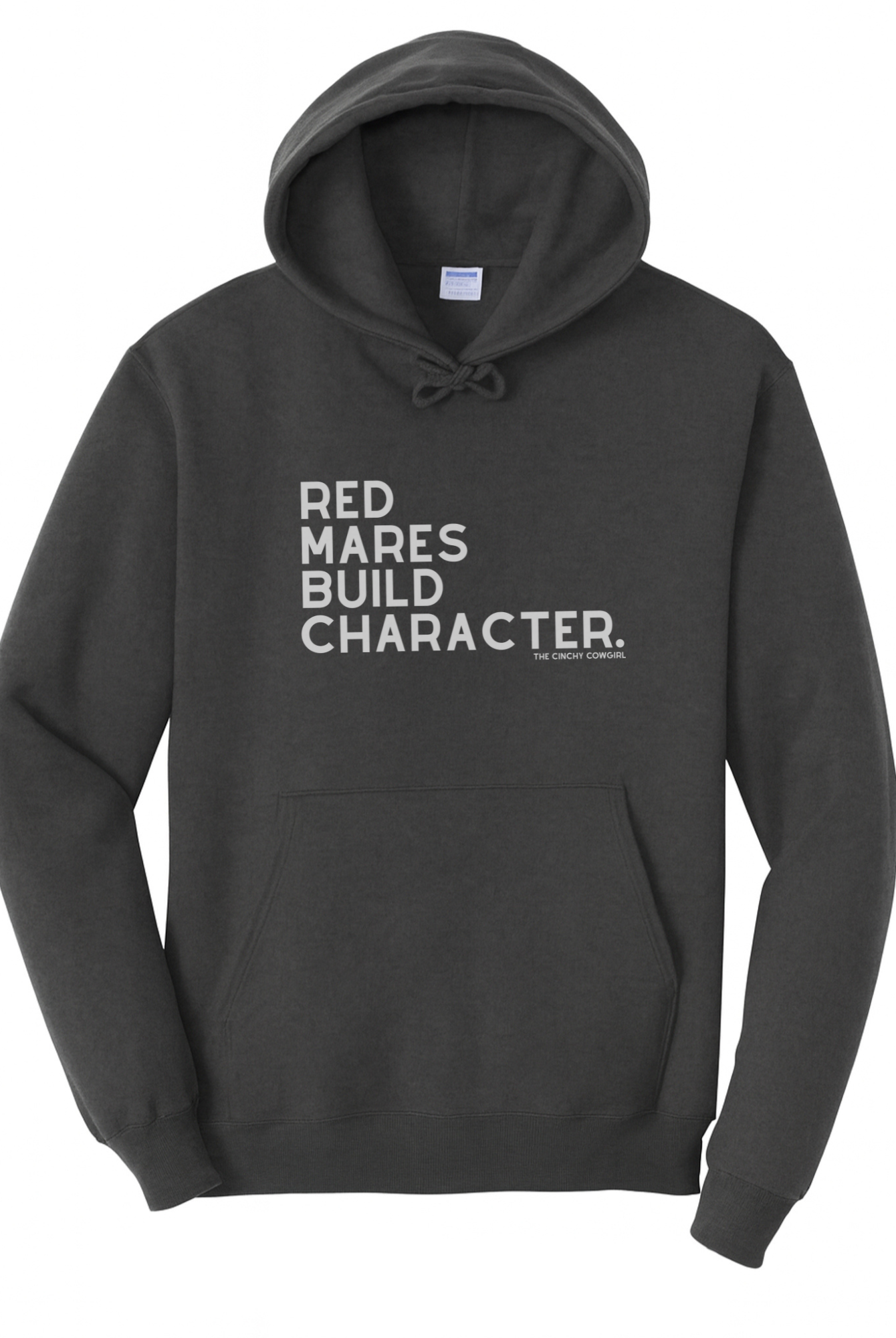 Red Mares Build Character Hoodie Graphic Hoodie The Cinchy Cowgirl Small Dark Heather Grey