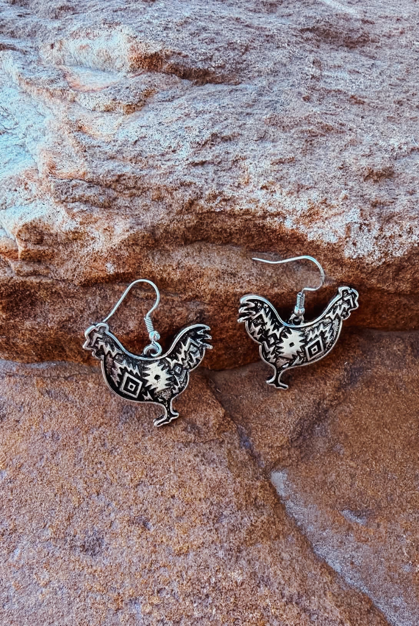 Rooster Dangle Earring Earrings Blue Tortoise