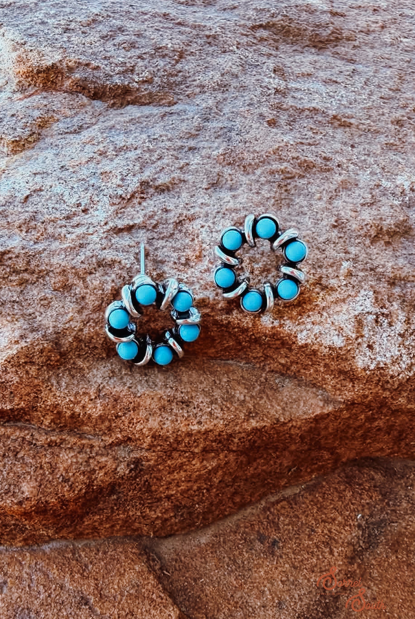 Round Stone Bead Stud Earring Earrings Blue Tortoise
