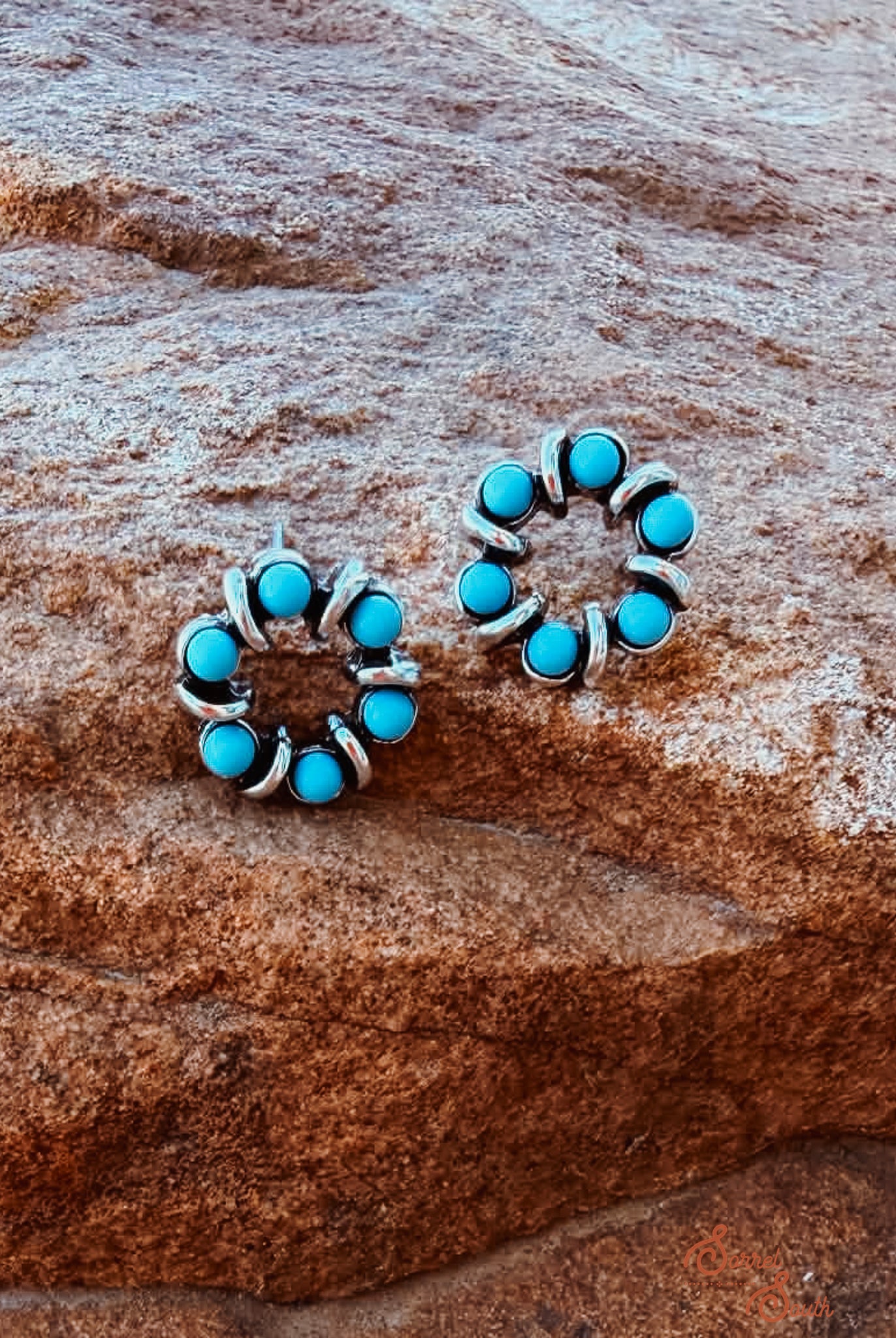 Round Stone Bead Stud Earring Earrings Blue Tortoise