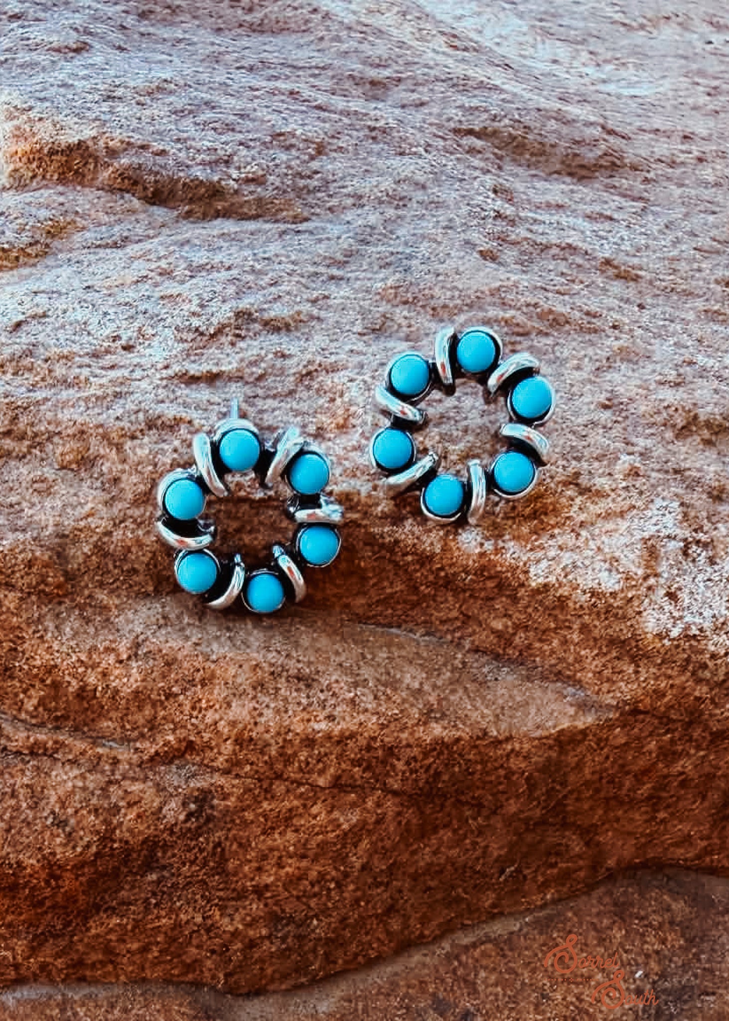 Round Stone Bead Stud Earring Earrings Blue Tortoise