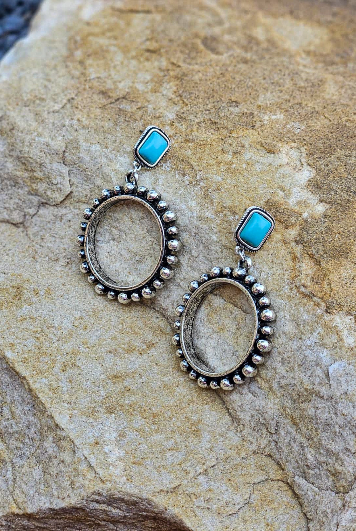 Western Round Hoop Style Stud Earrings Earrings Blue Tortoise