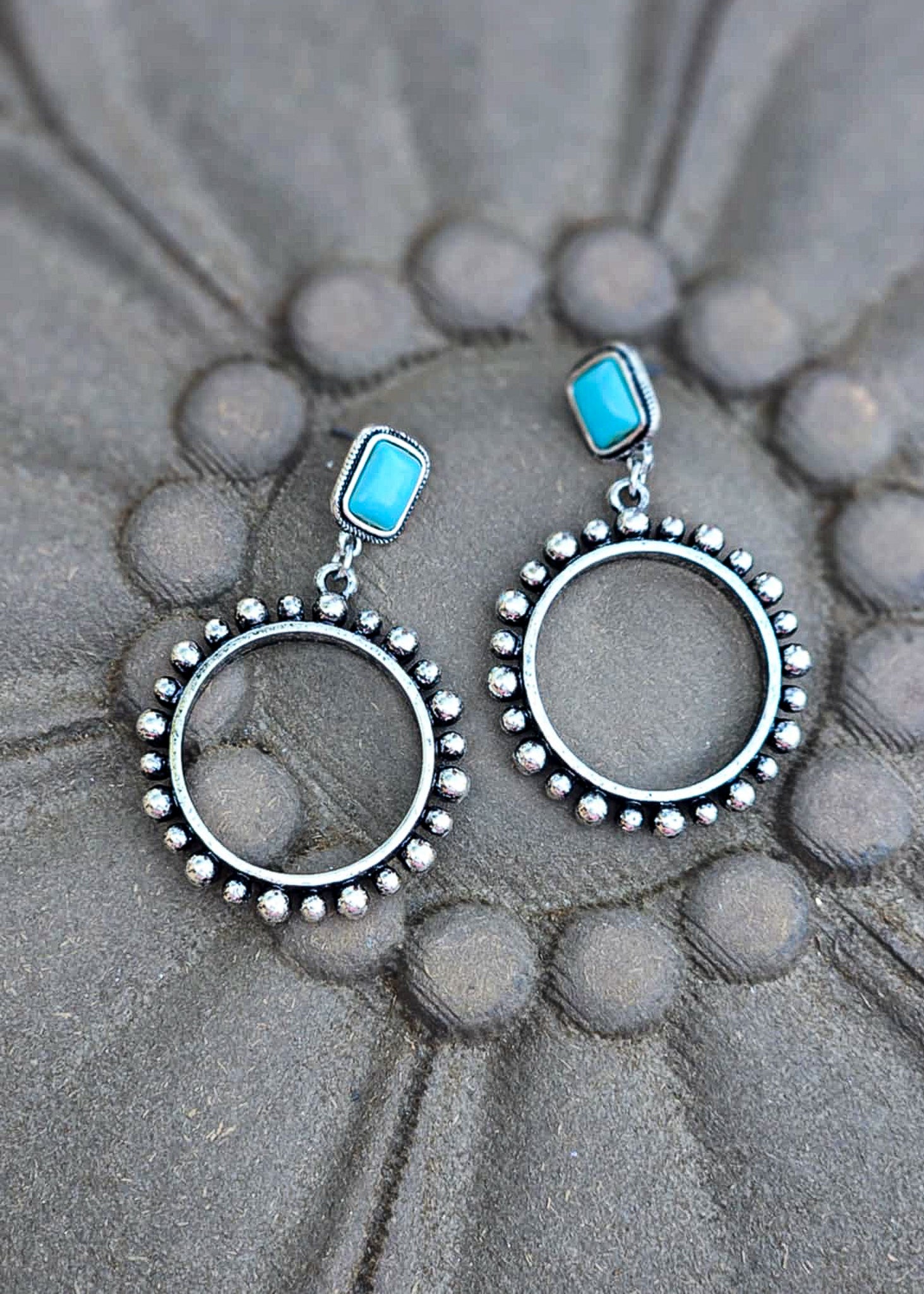 Western Round Hoop Style Stud Earrings Earrings Blue Tortoise