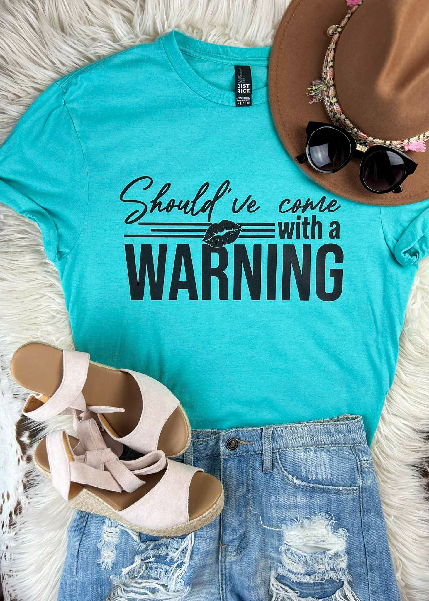 Teal Should've Come With a Warning Short Sleeve Tee tcc graphic tee The Cinchy Cowgirl