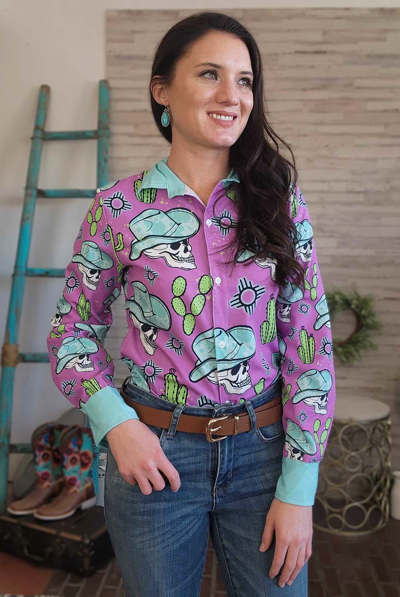 Skull & Zia Long Sleeve Button Down YC Long Sleeve Button Down The Cinchy Cowgirl (YC)