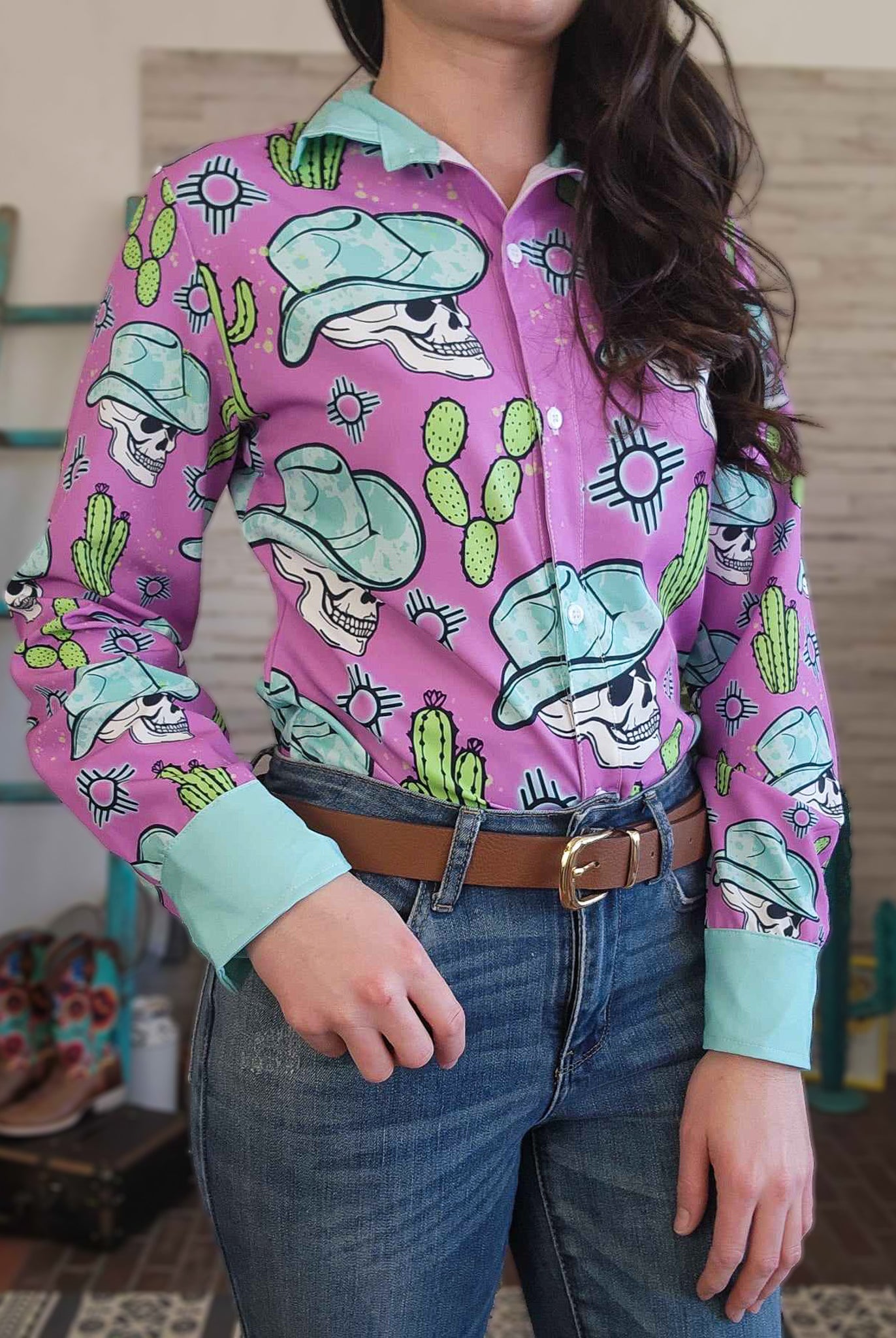 Skull & Zia Long Sleeve Button Down YC Long Sleeve Button Down The Cinchy Cowgirl (YC) XS