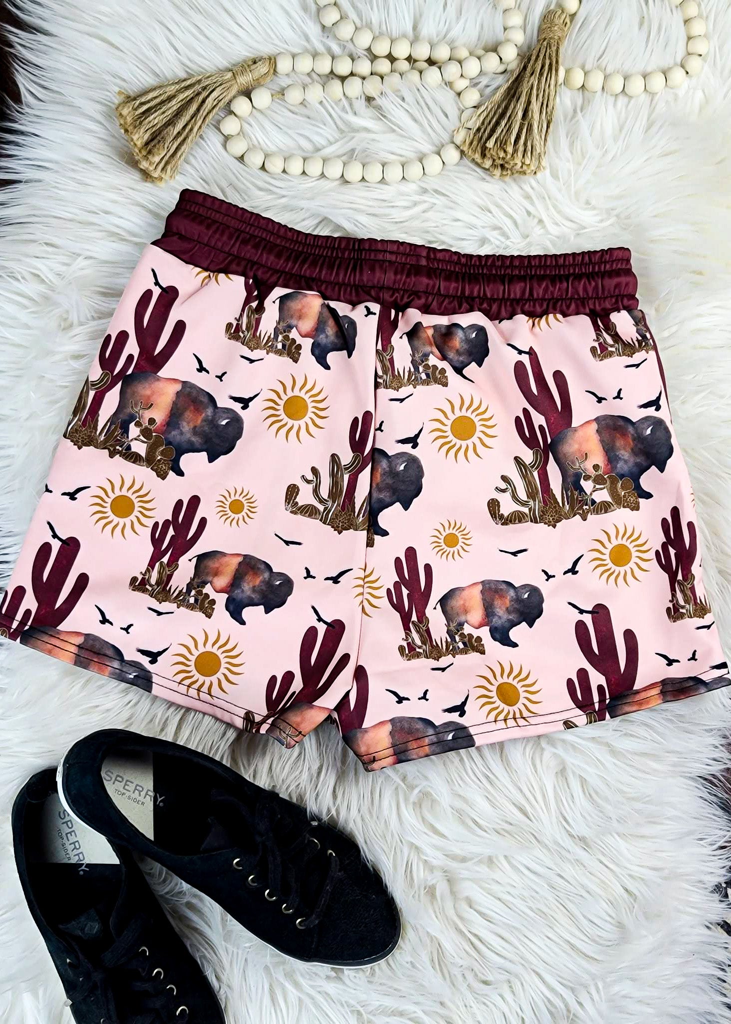 Southwestern Buffalo Drawstring Shorts drawstring shorts The Cinchy Cowgirl (YC)