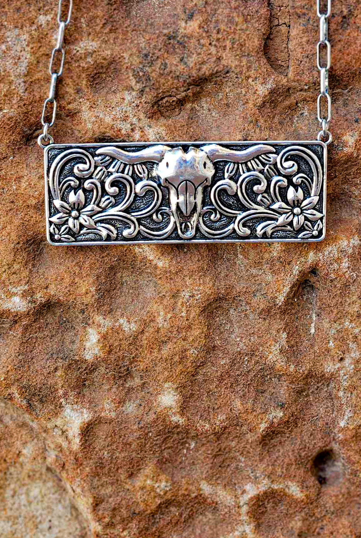 Steer Skull Metal Bar Necklace necklace Blue Tortoise