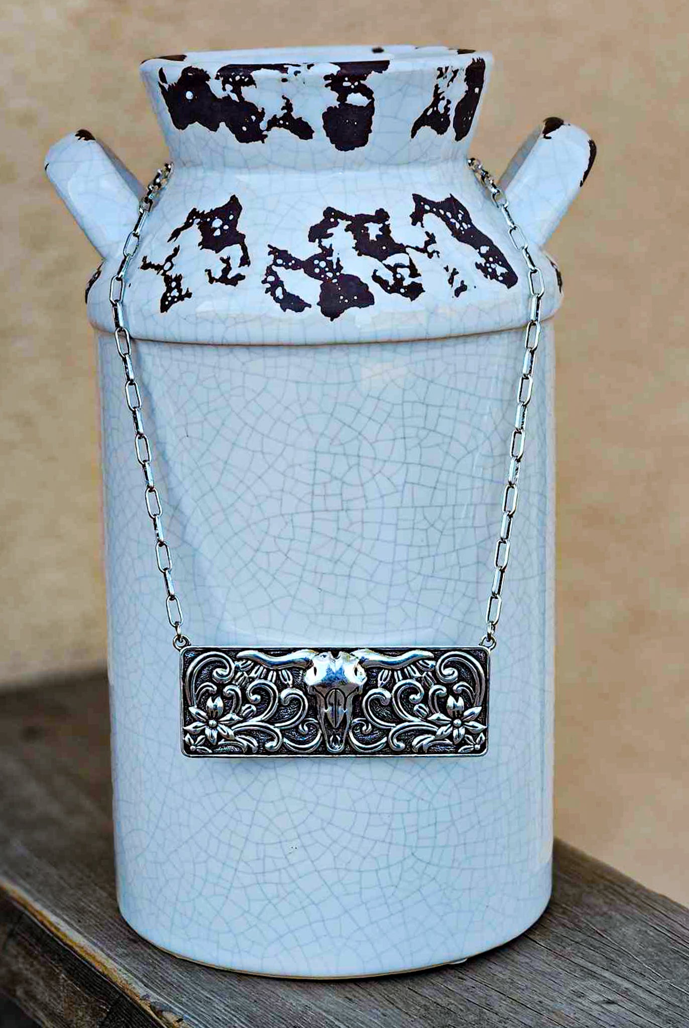 Steer Skull Metal Bar Necklace necklace Blue Tortoise