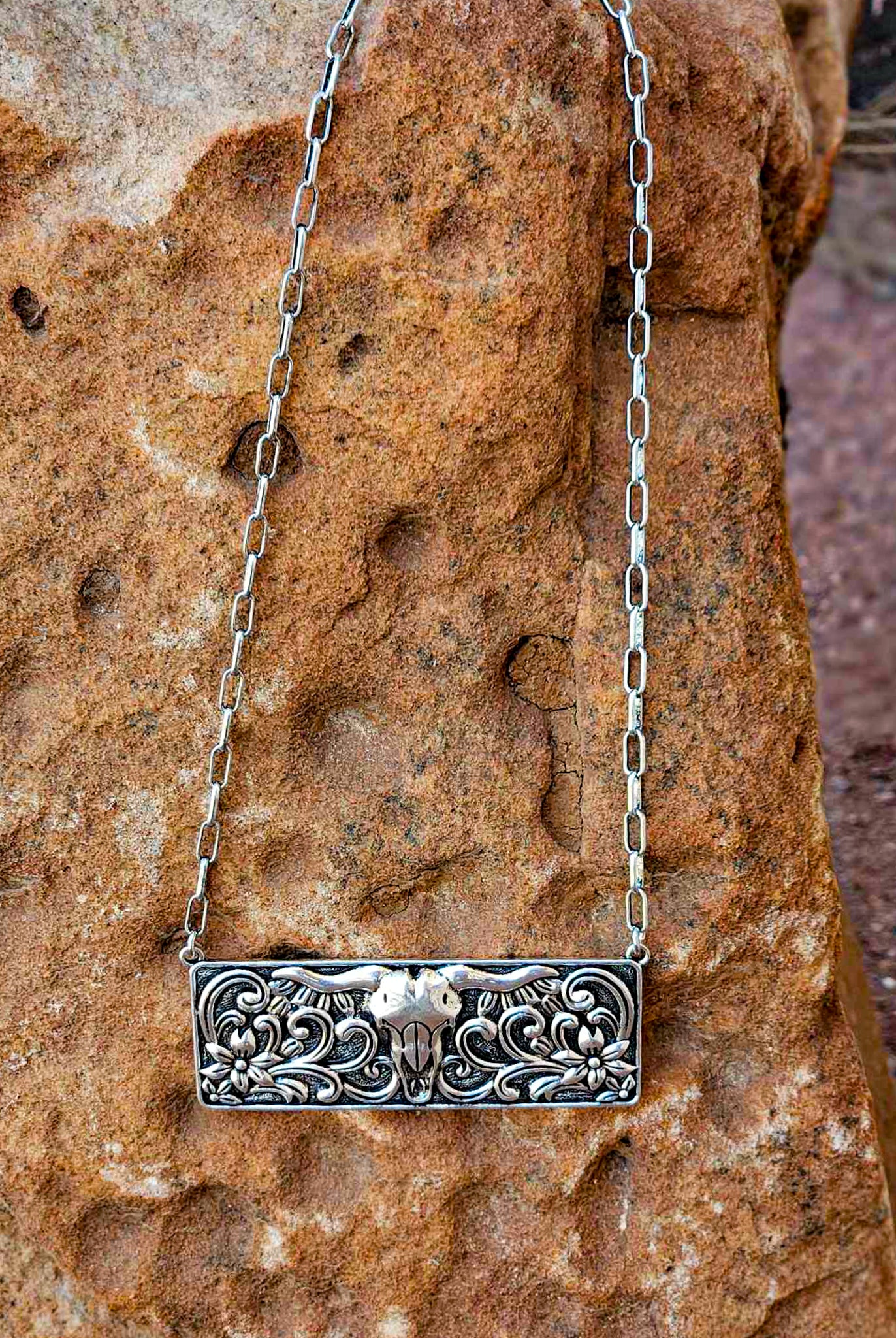 Steer Skull Metal Bar Necklace necklace Blue Tortoise