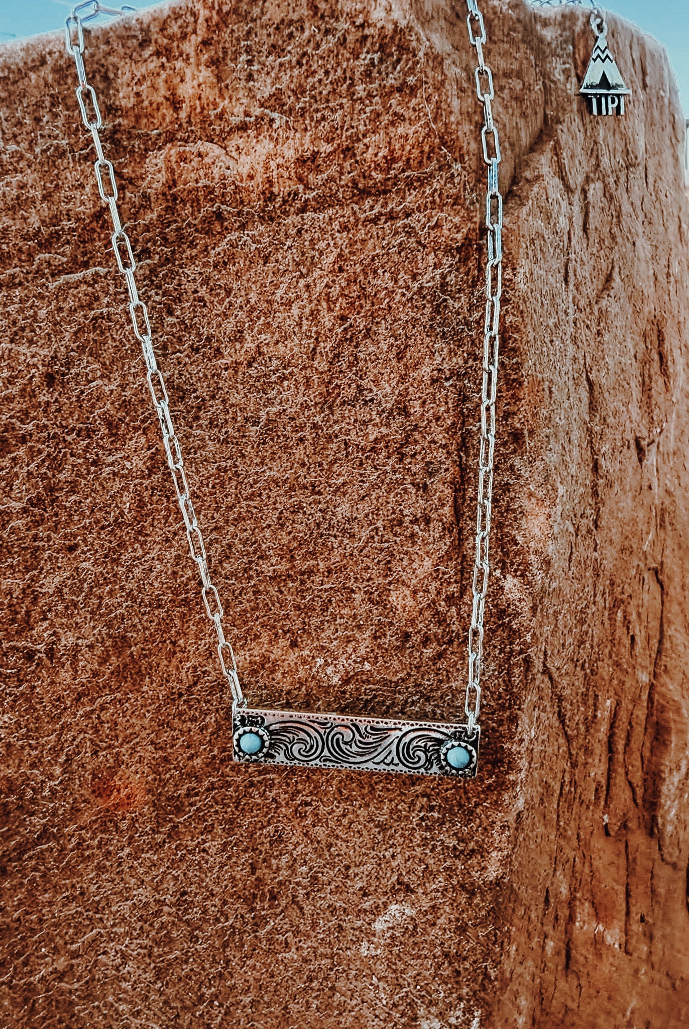 Etched Stone Bar Necklace Necklace Blue Tortoise