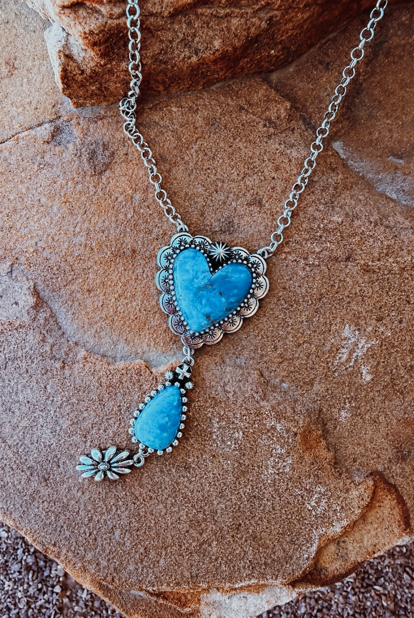 Stone Heart Necklace Necklace Blue Tortoise
