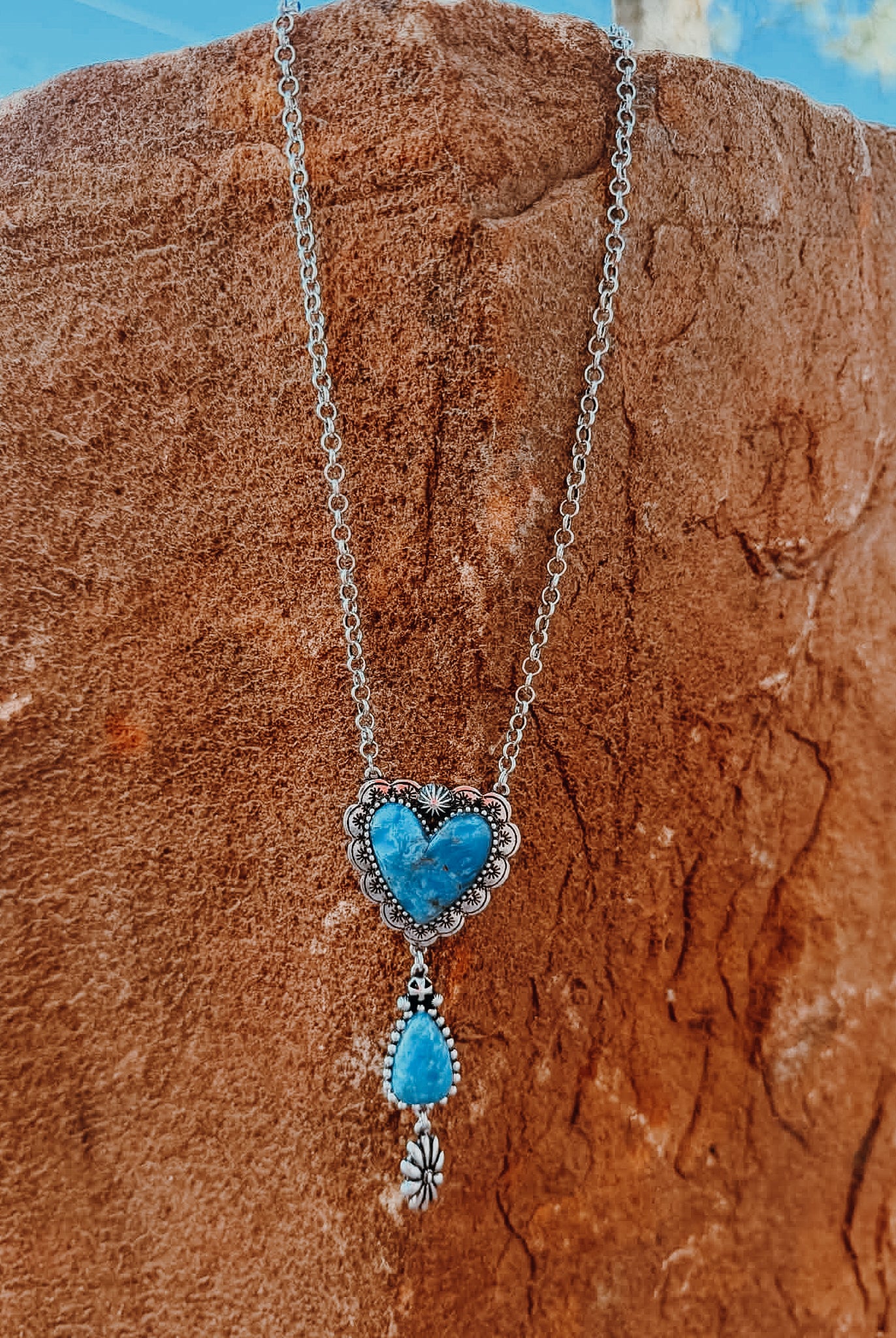 Stone Heart Necklace Necklace Blue Tortoise