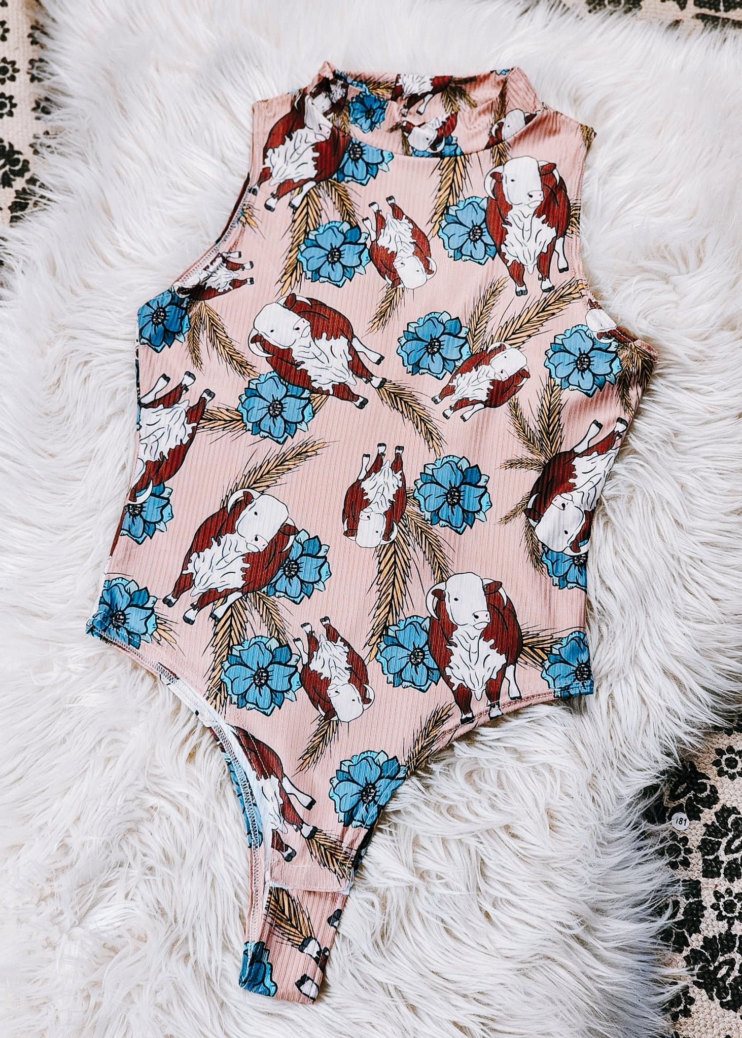 Taupe & Blue Hereford Bodysuit bodysuit The Cinchy Cowgirl (YC)