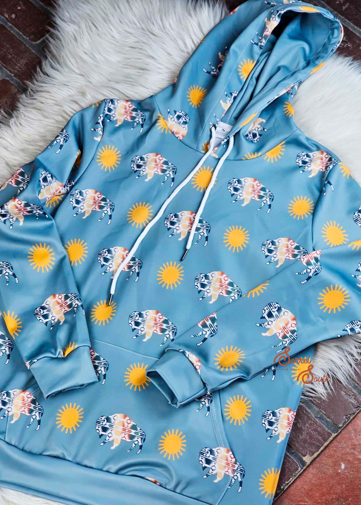 Teal Buffalo Hoodie The Cinchy Cowgirl (YC)