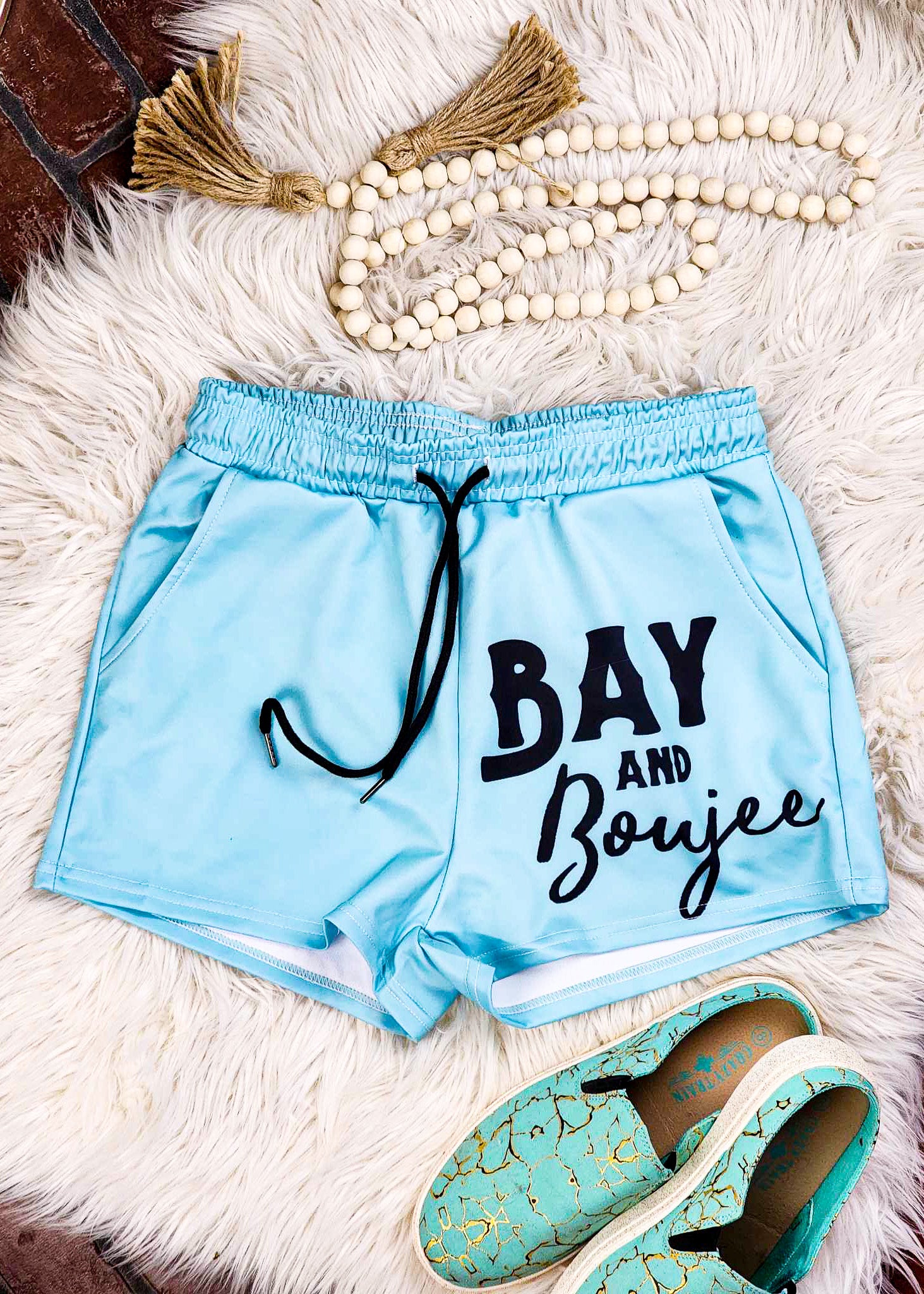 Turquoise Bay & Boujee Drawstring Shorts Horse Breed Drawstring Shorts The Cinchy Cowgirl (YC) XS