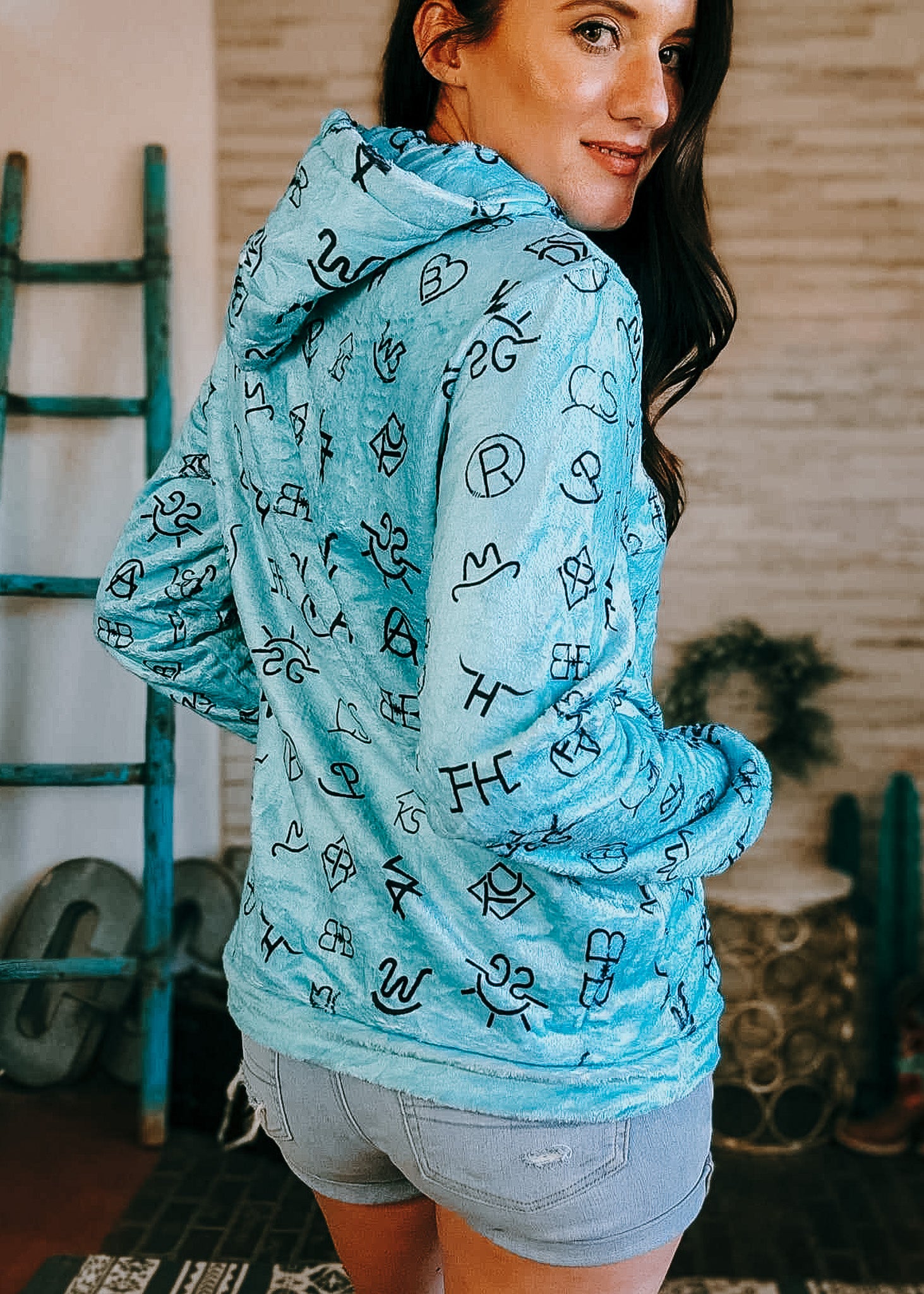 Turquoise Brands Fleece Zip Hoodie fleece hoodie The Cinchy Cowgirl (YC)