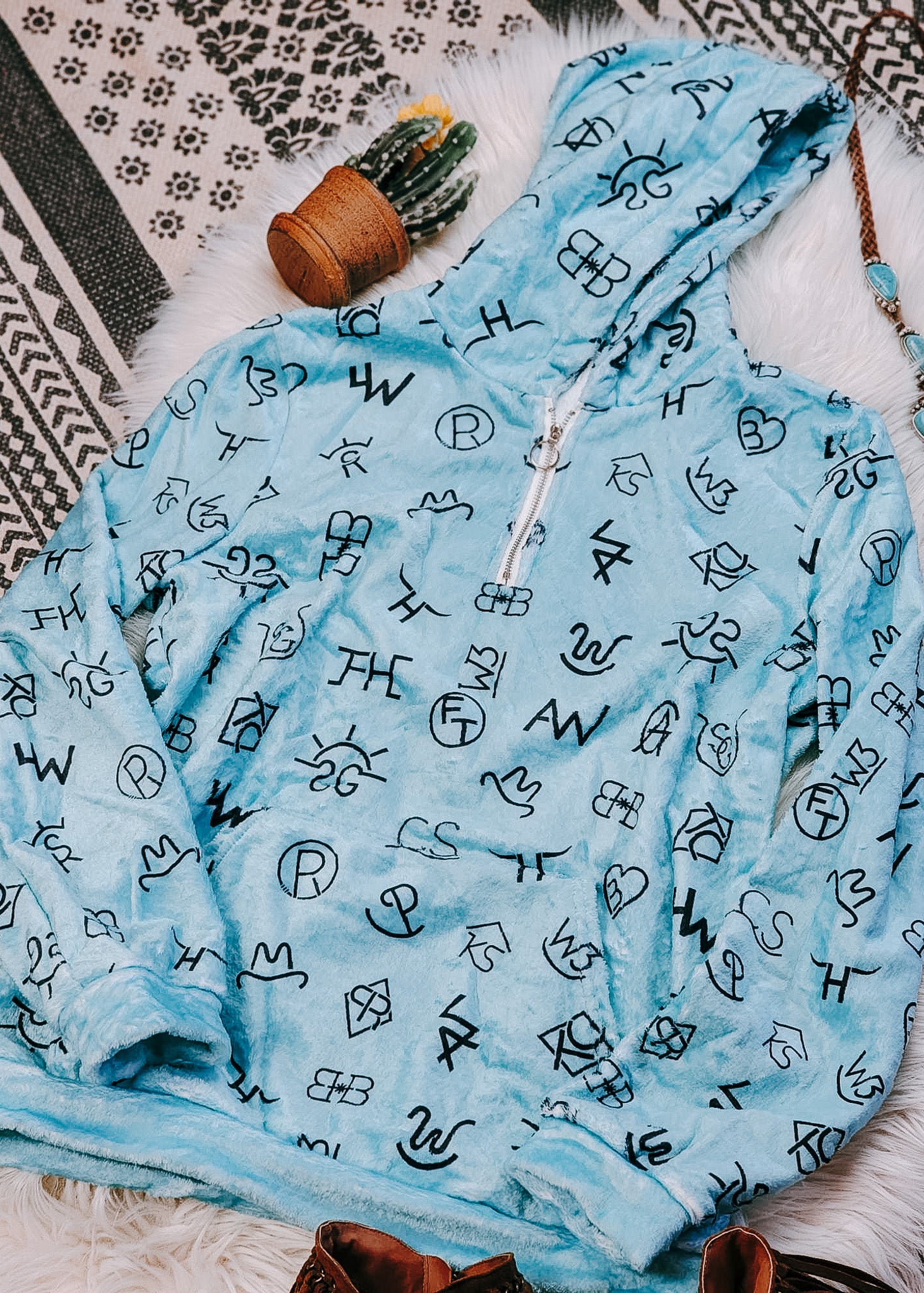 Turquoise Brands Fleece Zip Hoodie fleece hoodie The Cinchy Cowgirl (YC)