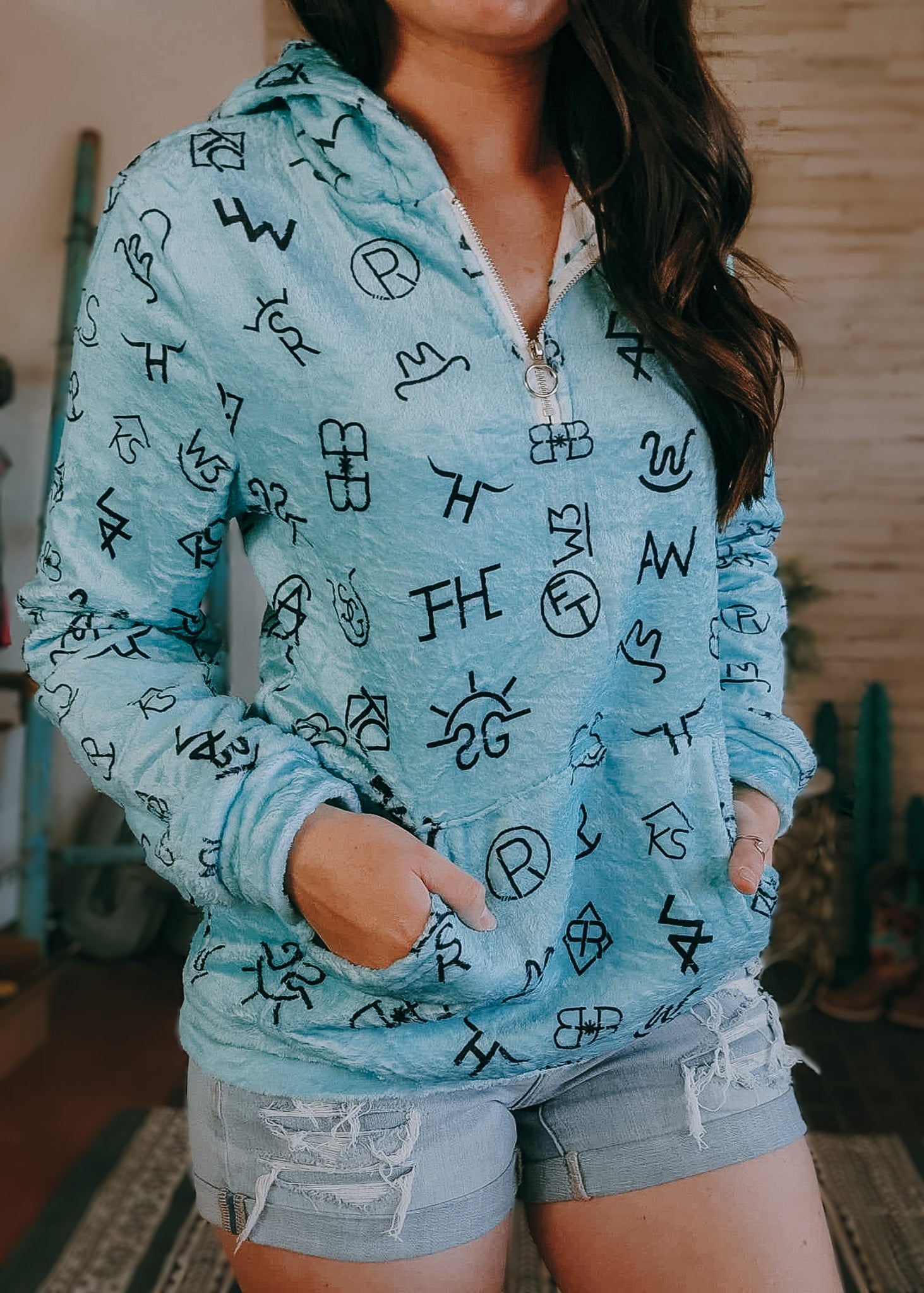 Turquoise Brands Fleece Zip Hoodie fleece hoodie The Cinchy Cowgirl (YC)