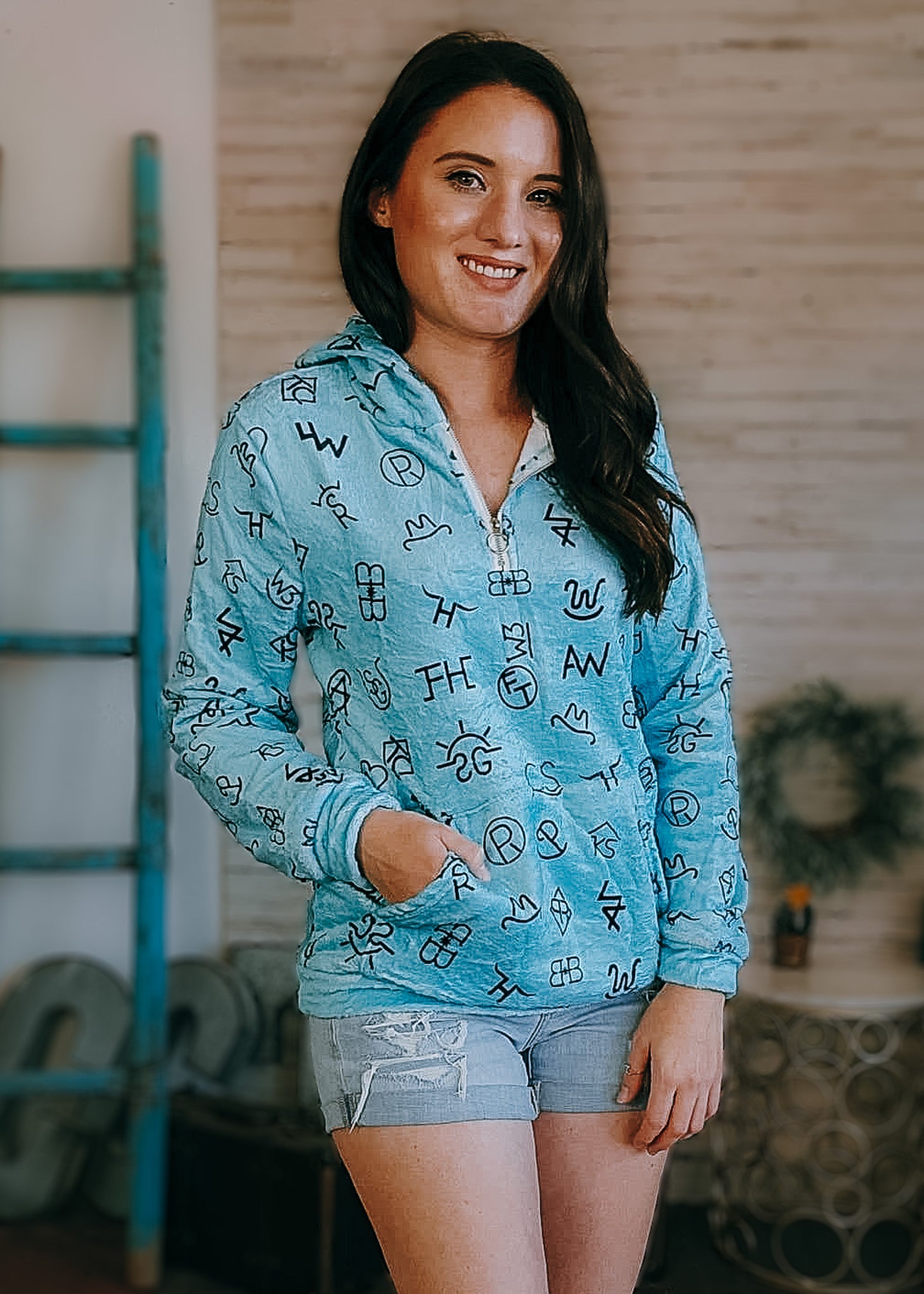 Turquoise Brands Fleece Zip Hoodie fleece hoodie The Cinchy Cowgirl (YC)