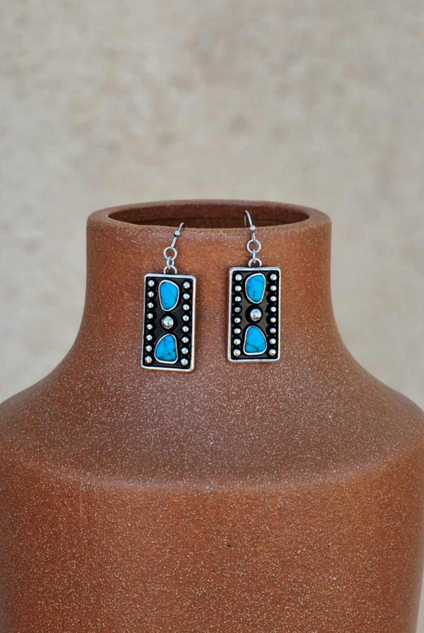 Turquoise & Black Color Stone Dangle Earrings Earrings Blue Tortoise