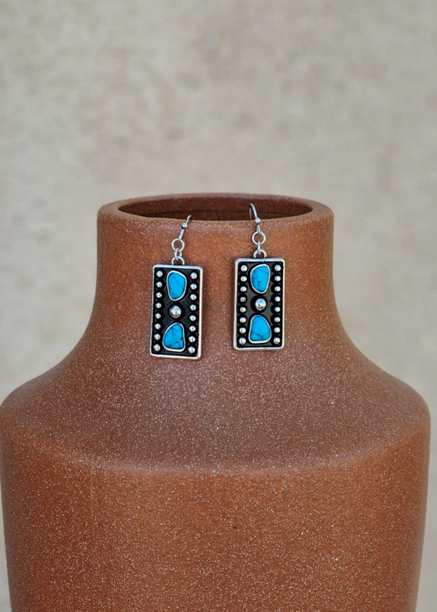 Turquoise & Black Color Stone Dangle Earrings Earrings Blue Tortoise