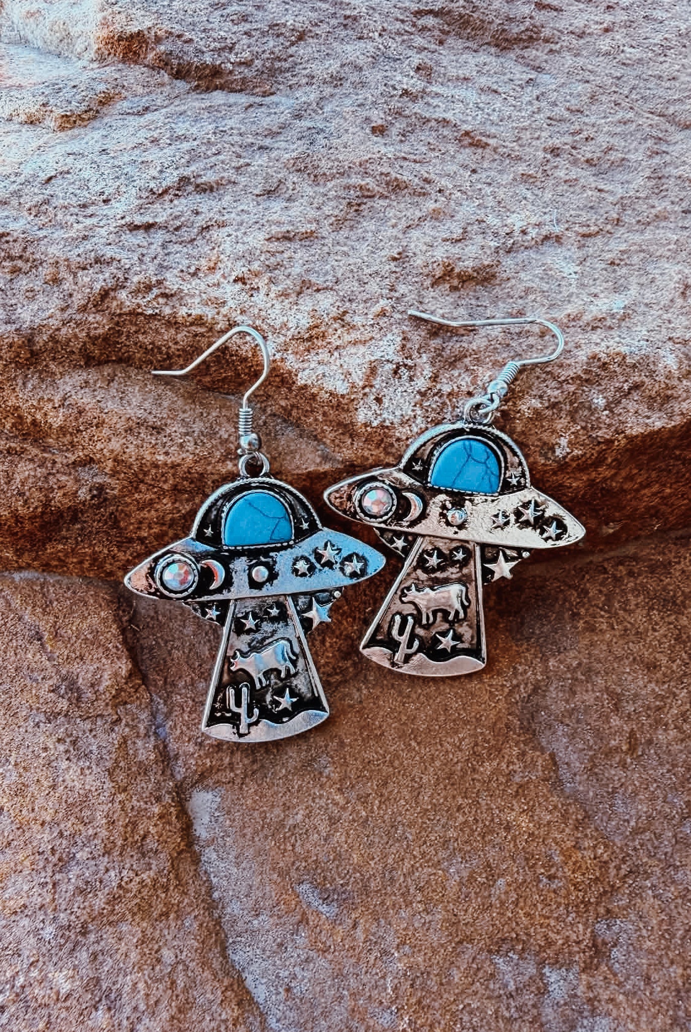 UFO Cattle Abduction Dangle Earring Earrings Blue Tortoise
