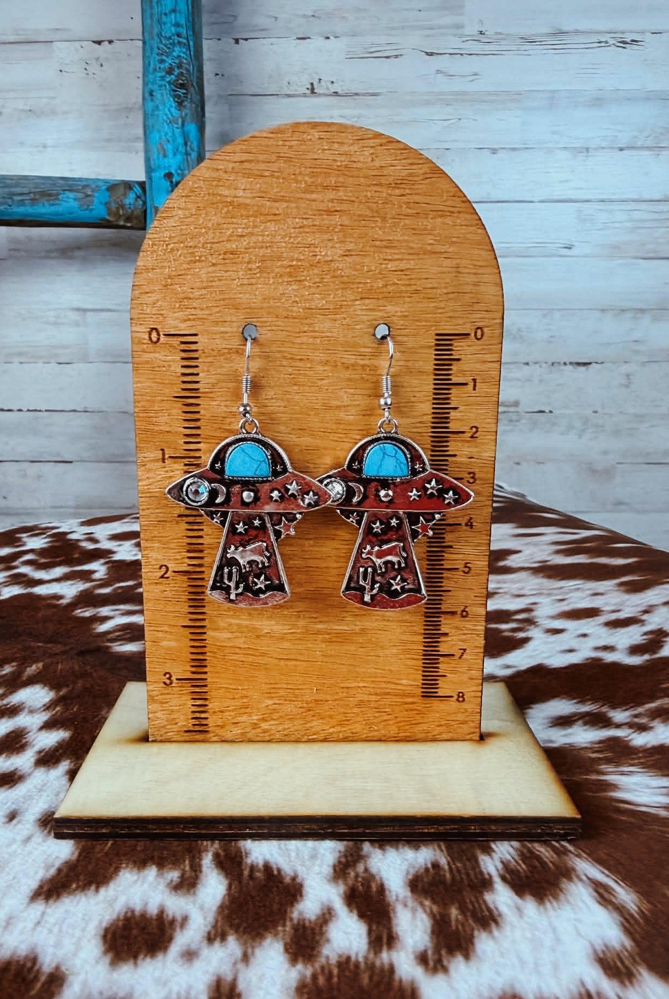 UFO Cattle Abduction Dangle Earring Earrings Blue Tortoise
