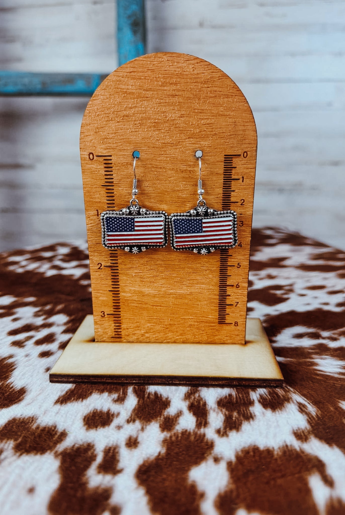 US Flag Dangle Earring Earrings Blue Tortoise