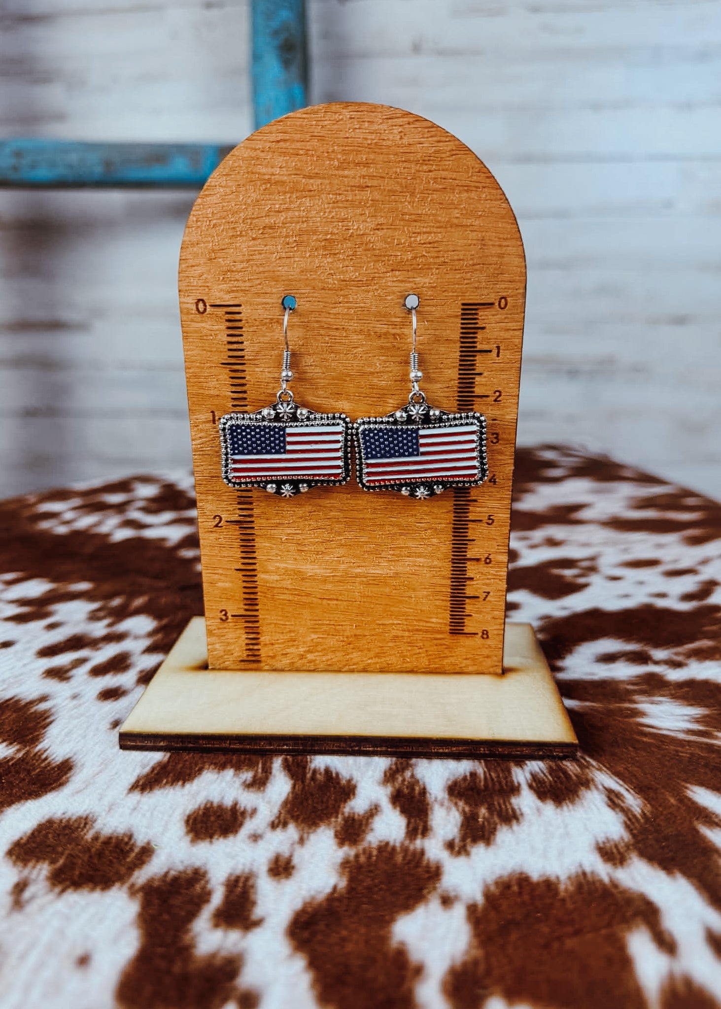US Flag Dangle Earring Earrings Blue Tortoise