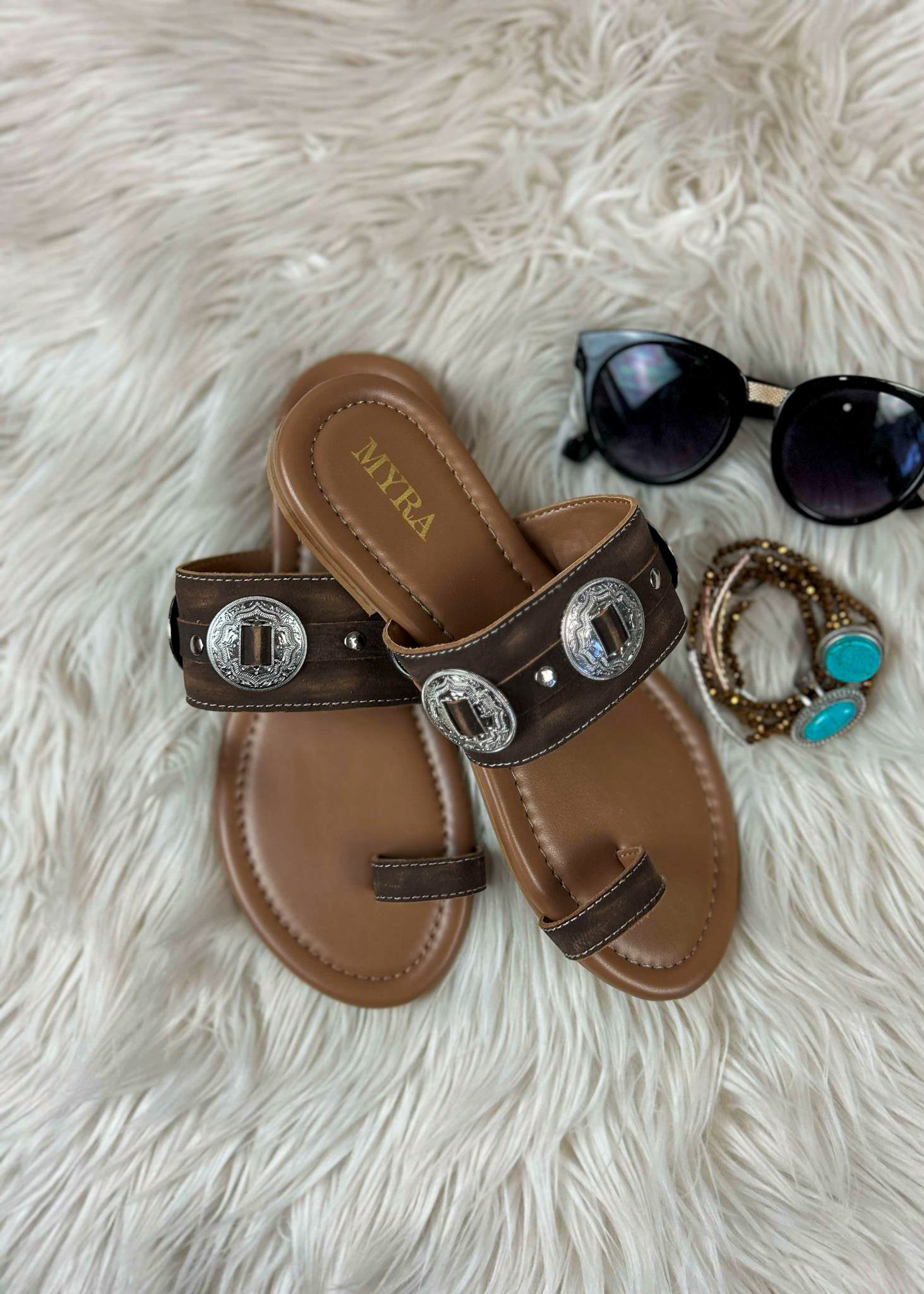 Western Concho Sandals in Brown Shoes Myra