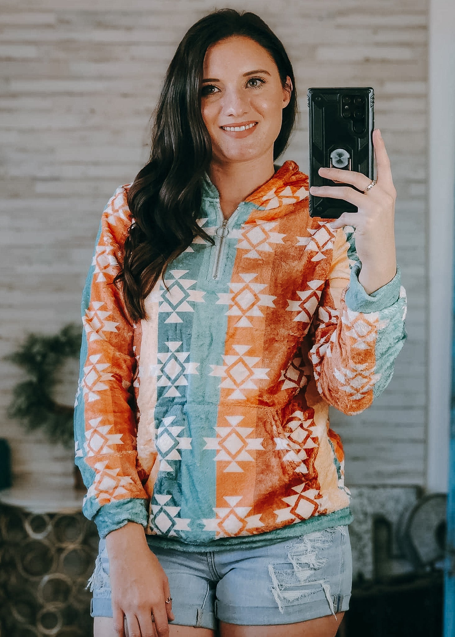 Warm Tones Aztec Fleece Zip Hoodie fleece hoodie The Cinchy Cowgirl (YC)