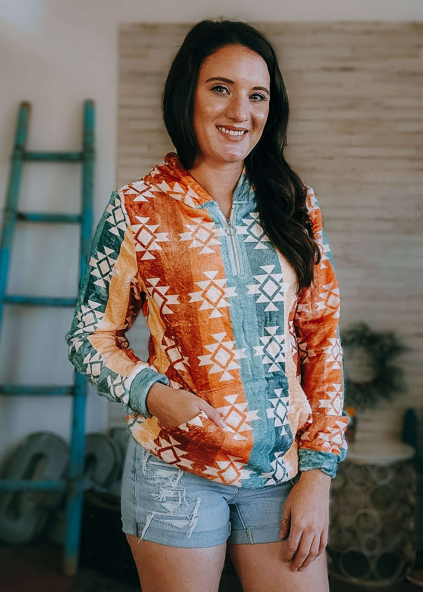 Warm Tones Aztec Fleece Zip Hoodie fleece hoodie The Cinchy Cowgirl (YC) S