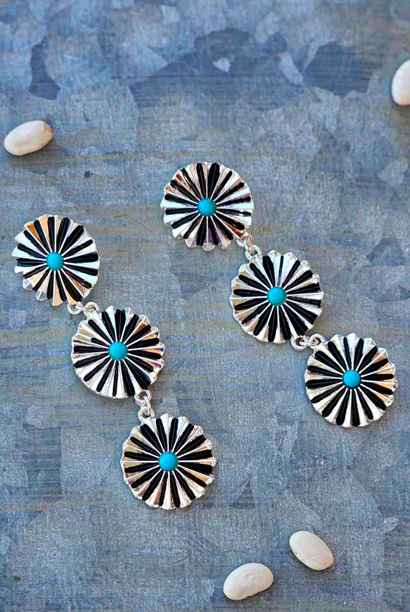 Western Concho Drop Stud Earrings Earrings Blue Tortoise