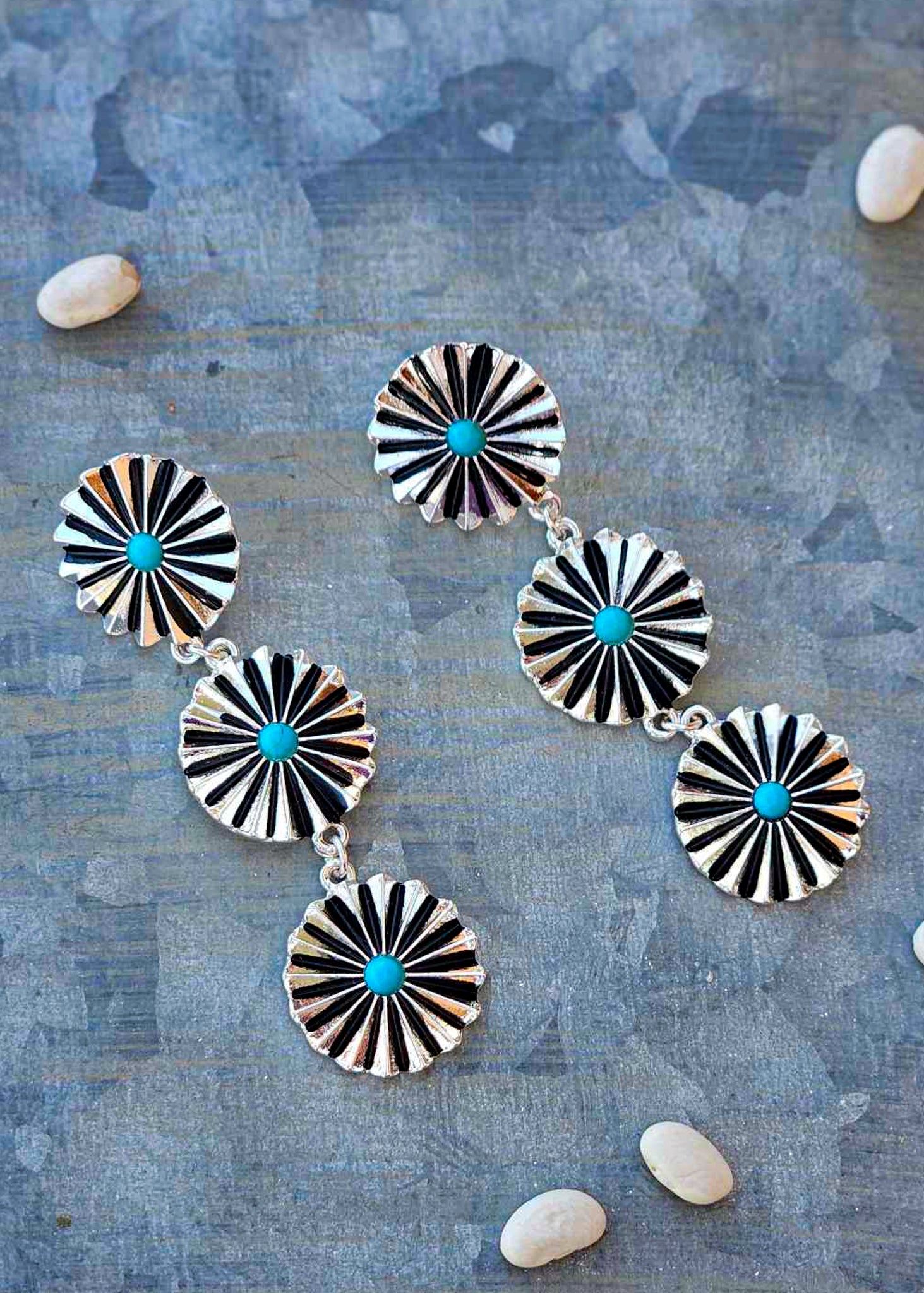 Western Concho Drop Stud Earrings Earrings Blue Tortoise