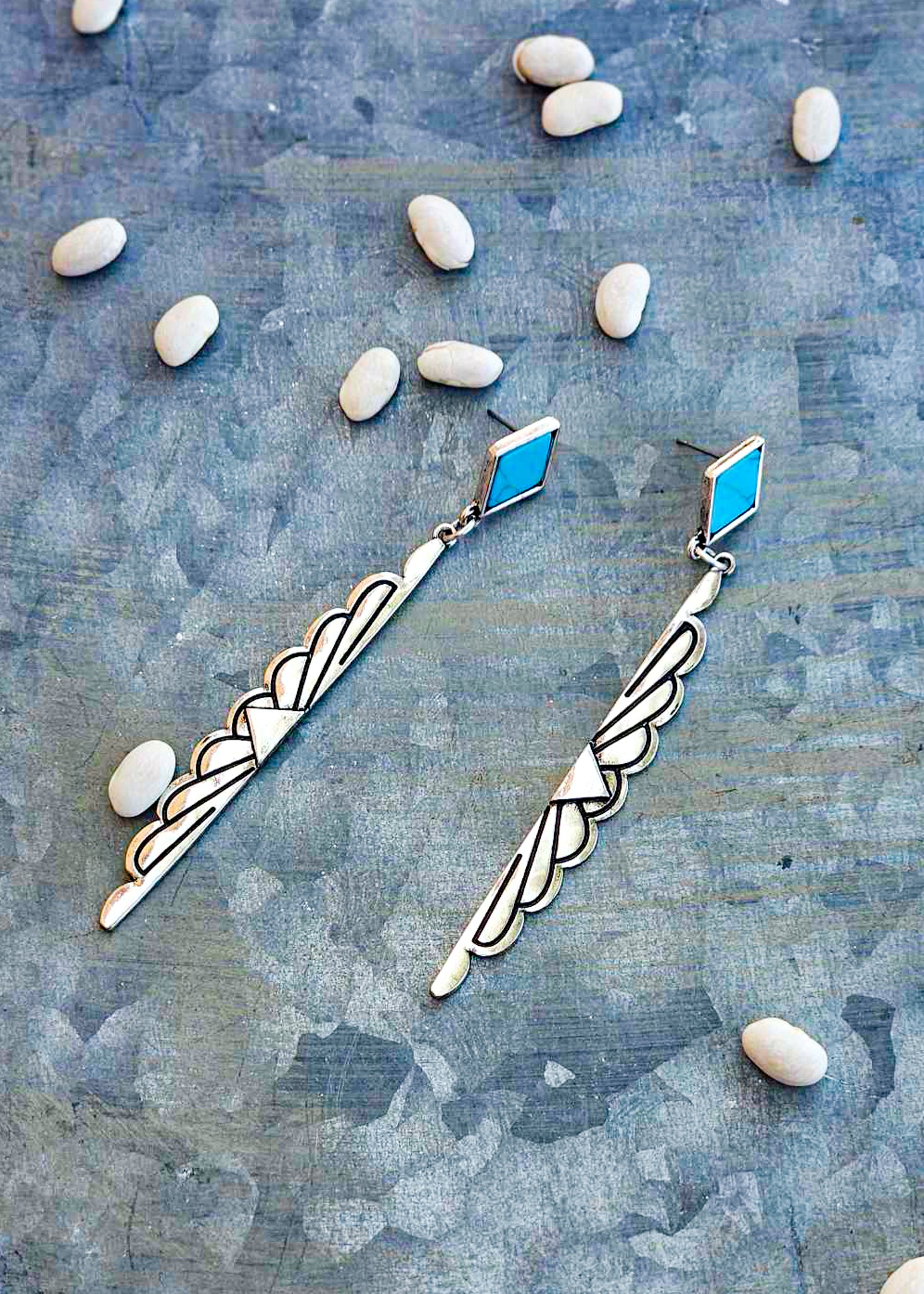 Western Fan Shape Concho Stud Earrings Earrings Blue Tortoise