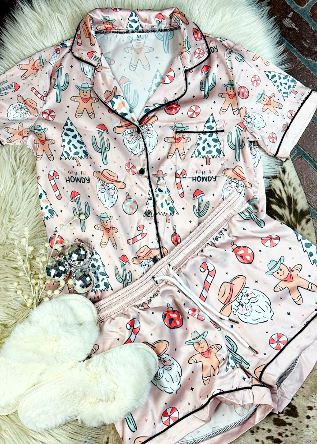 Western Santa Silky Short Pajamas silky pajamas - shorts The Cinchy Cowgirl (YC)