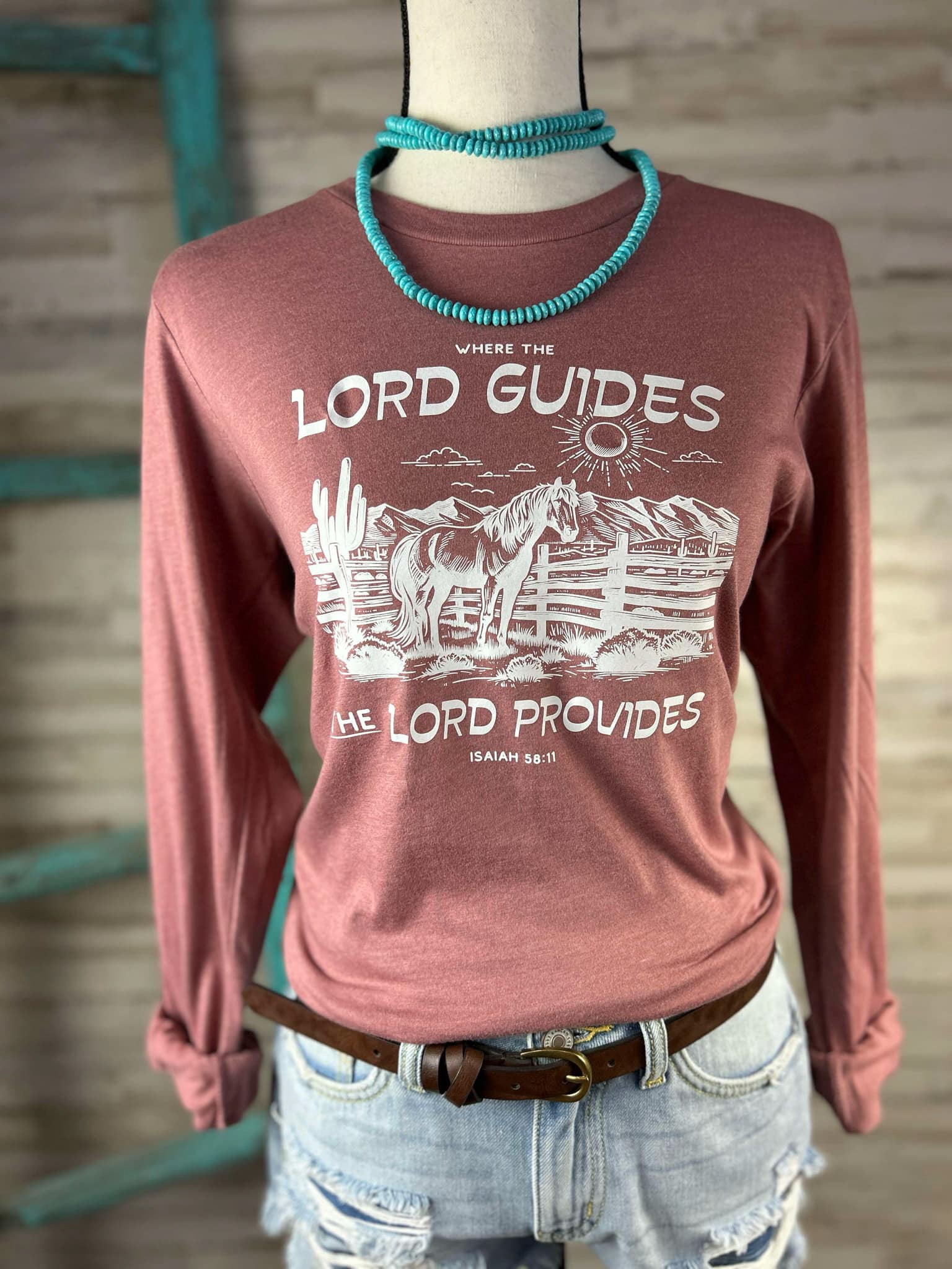 Heather Mauve Where The Lord Guides Graphic Tee tcc graphic tee The Cinchy Cowgirl