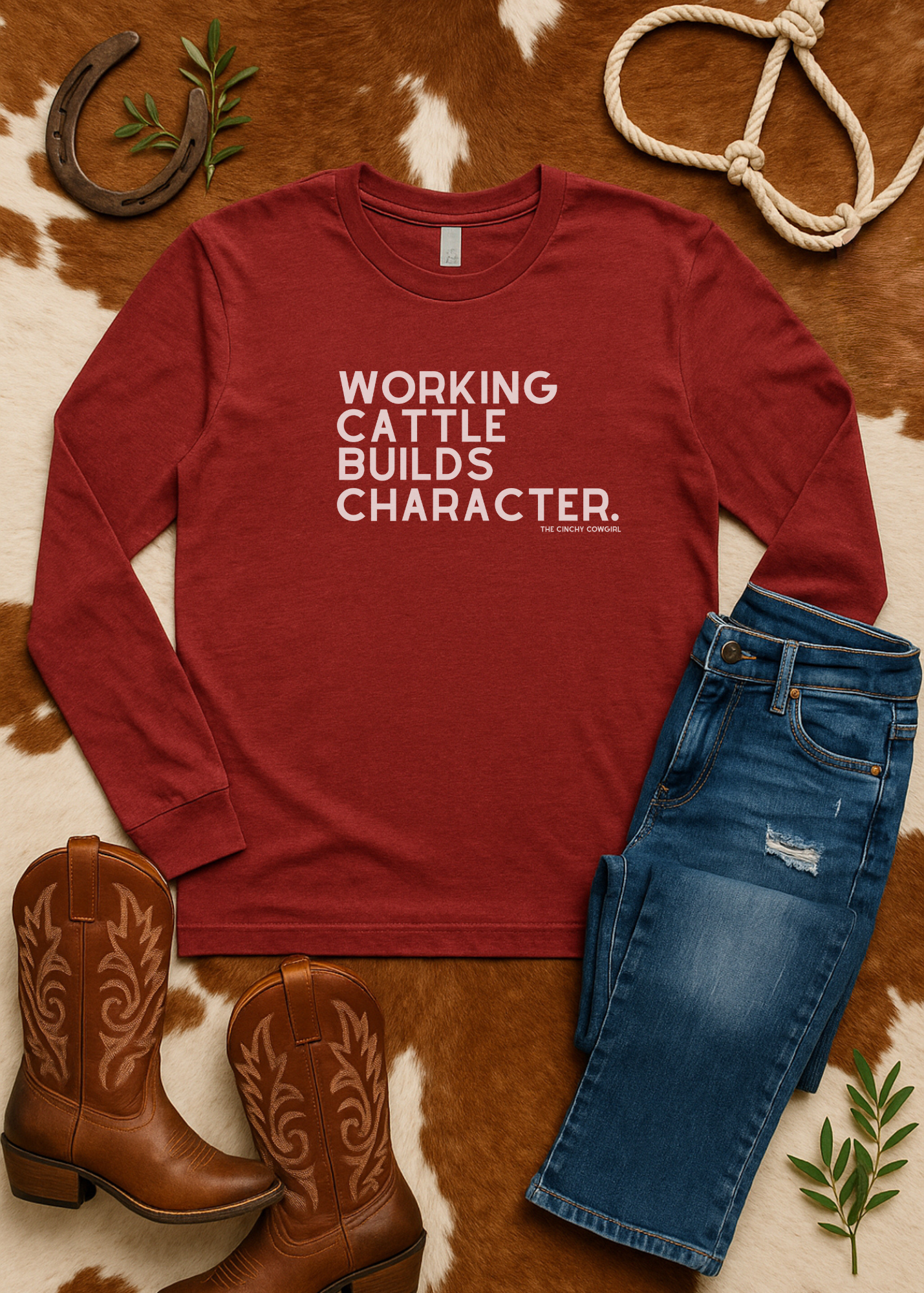 Working Cattle Builds Character Long Sleeve Tee Long-sleeve The Cinchy Cowgirl - Print