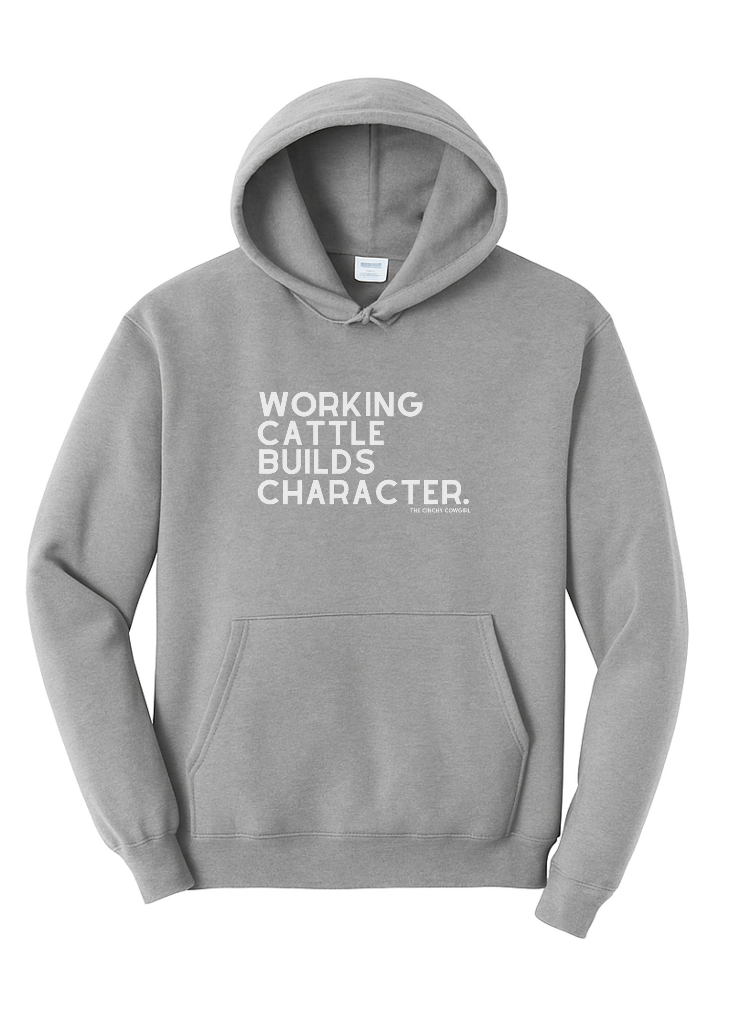 Working Cattle Builds Character Hoodie Graphic Hoodie The Cinchy Cowgirl Small Athletic Heather Grey