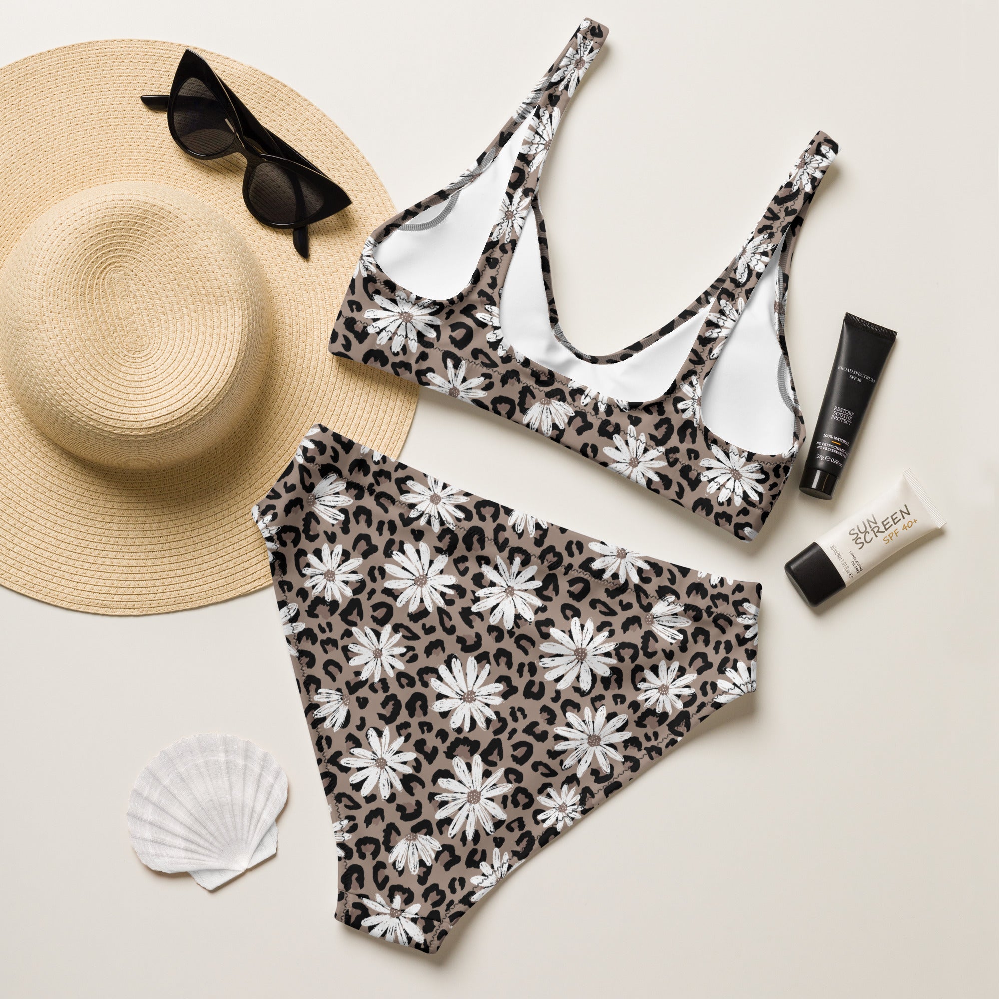 Leopard Daisy High Waisted Bikini The Cinchy Cowgirl