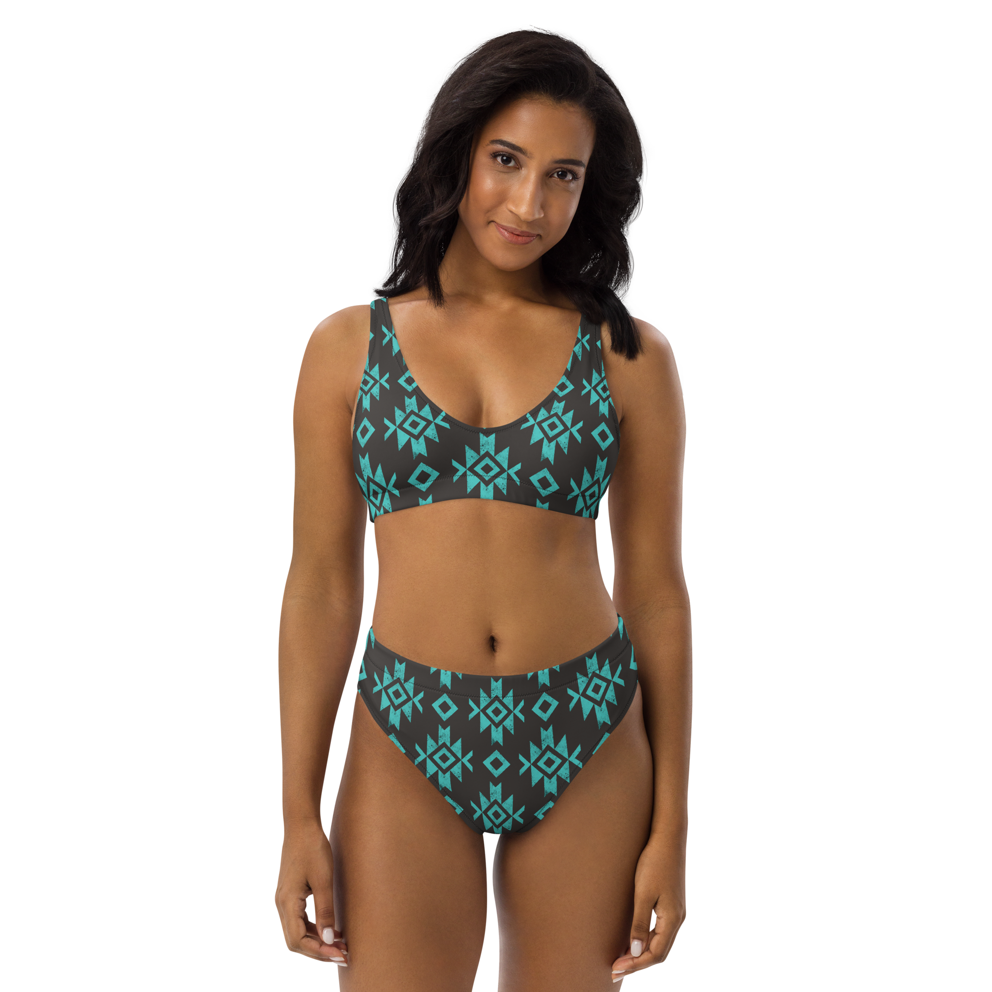 Black & Turquoise Aztec High Waisted Bikini high waisted bikini The Cinchy Cowgirl