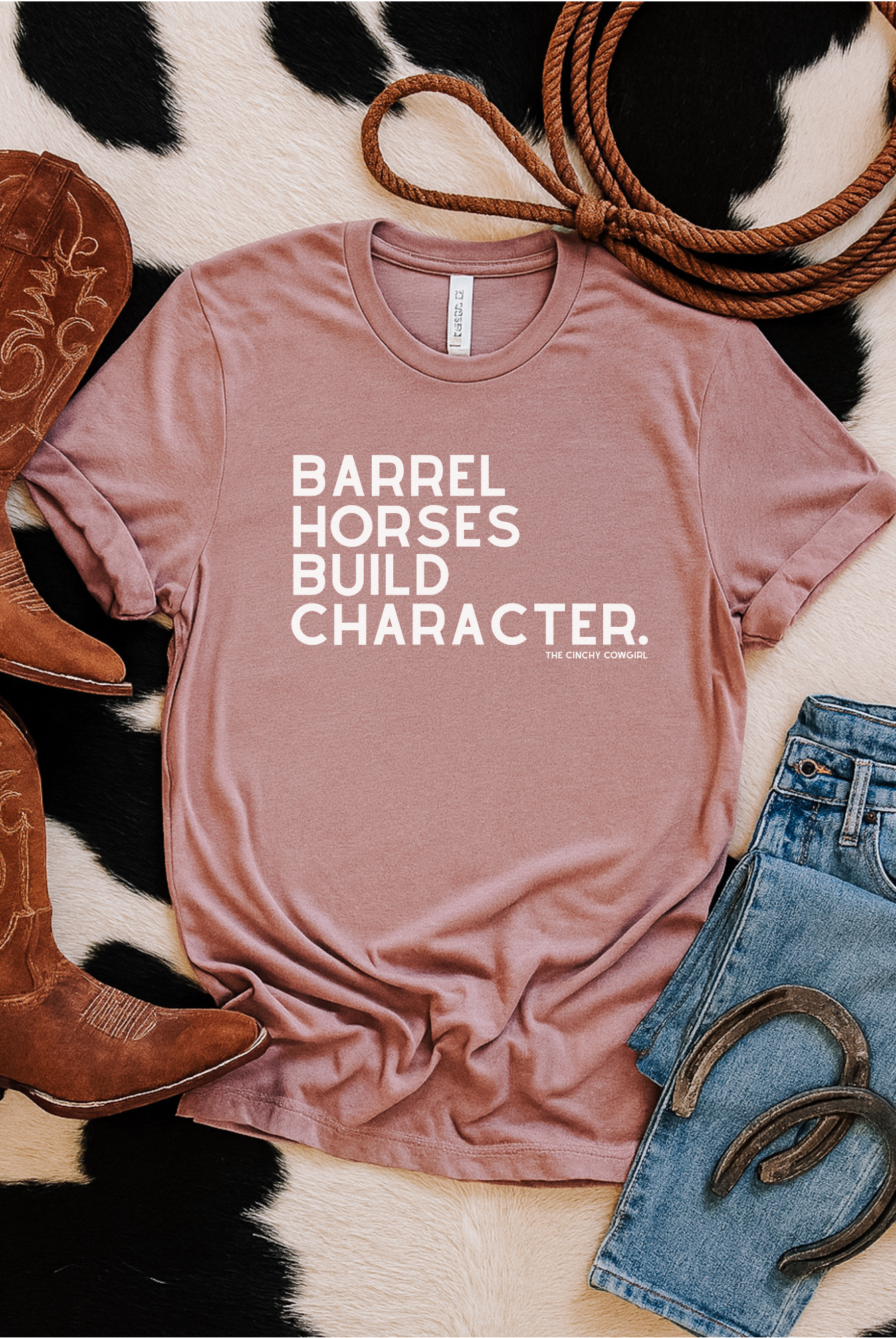 Barrel Horses Build Character Short Sleeve Graphic Tee Short Sleeve Graphic Tee The Cinchy Cowgirl