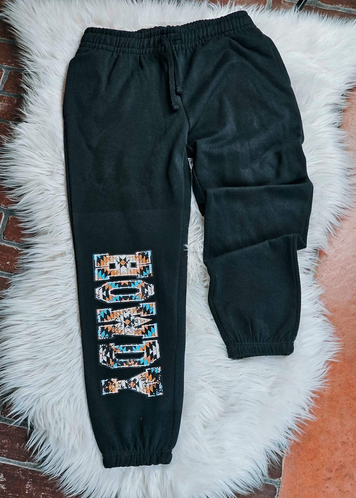 Black Aztec HOWDY Sweat Pants sweatpants The Cinchy Cowgirl