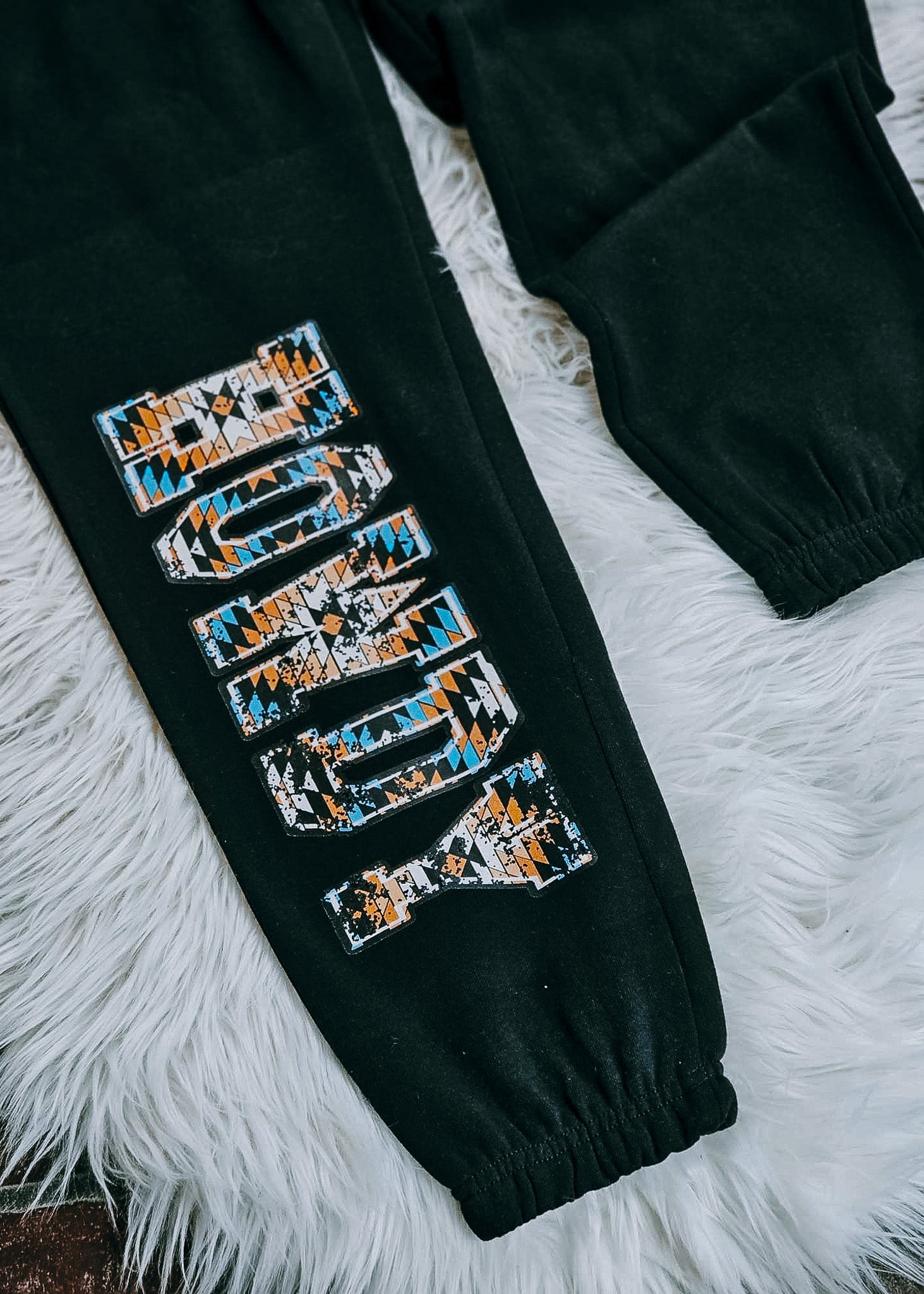 Black Aztec HOWDY Sweat Pants sweatpants The Cinchy Cowgirl